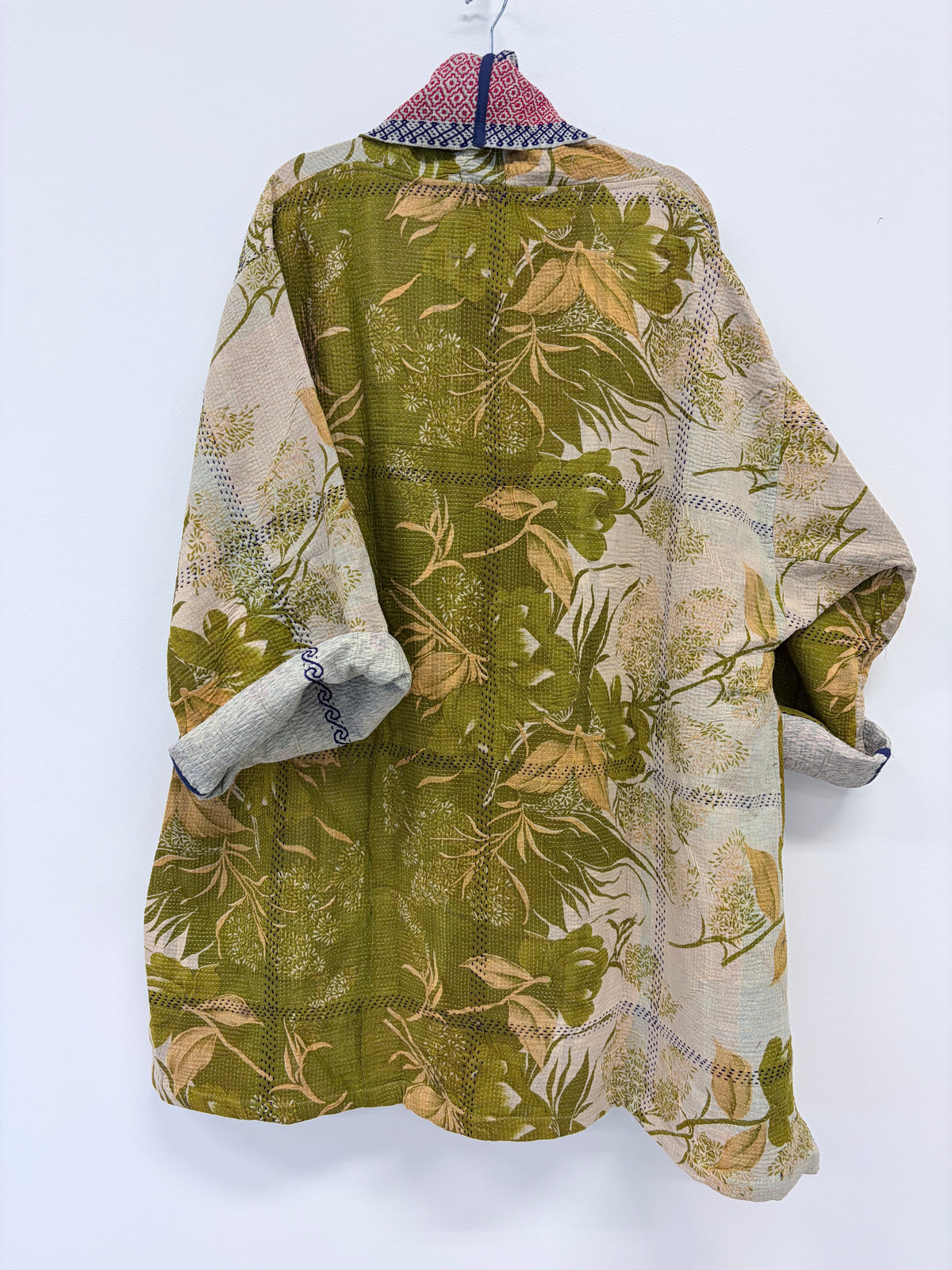 Reversible Upcycled Kantha Car Coat Embroidered Ivy