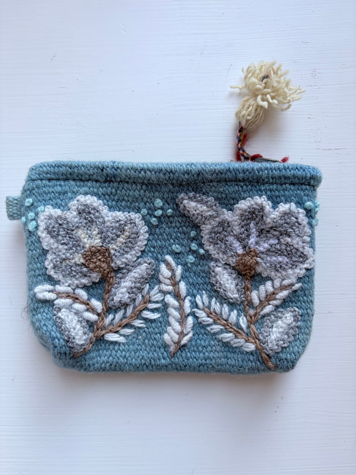 Hand Embroidered Floral Pouch
