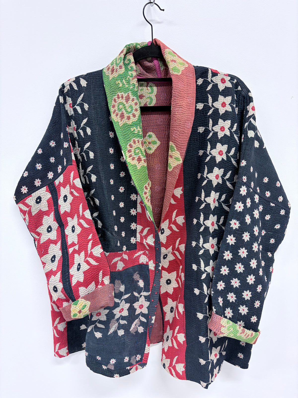Reversible Upcycled Kantha Kimono Coat Flowery Way
