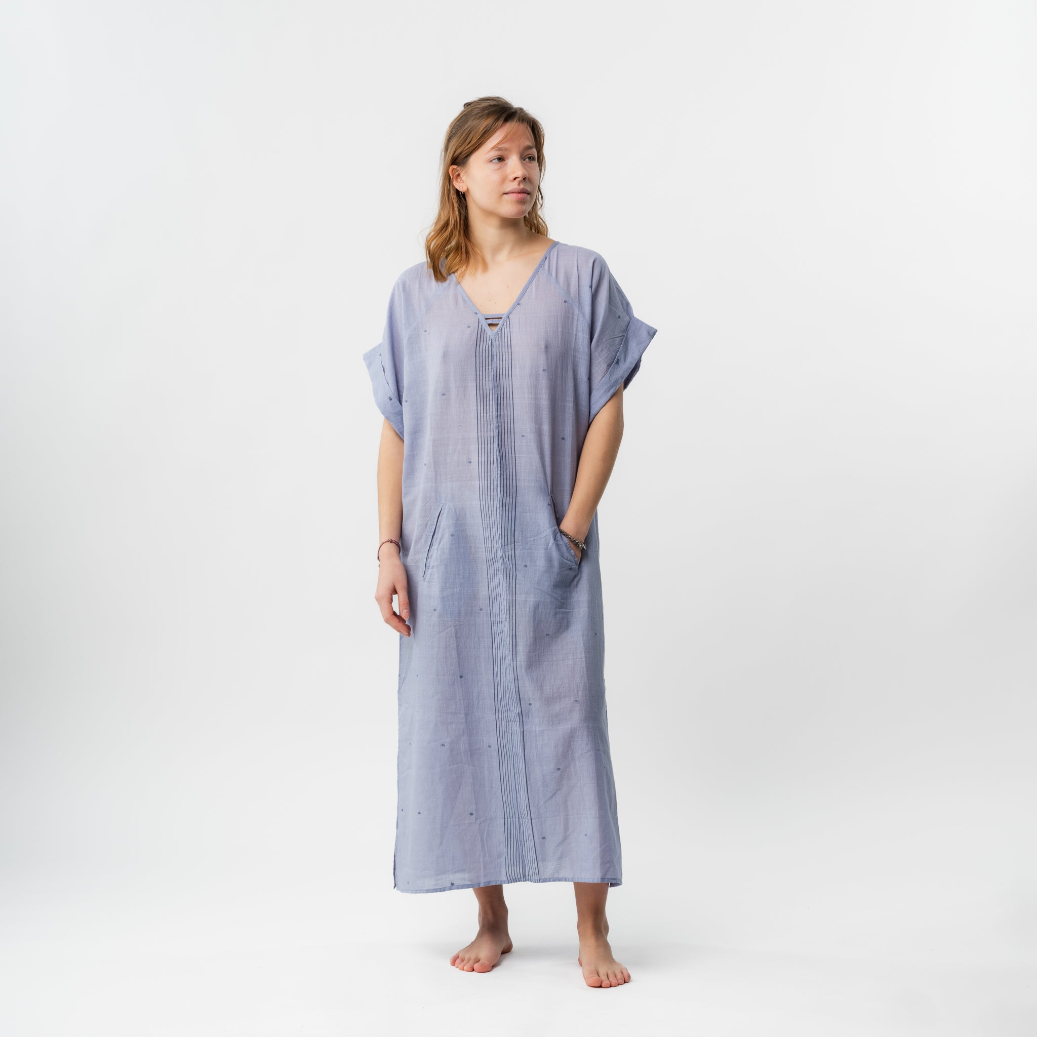 Backless Handloomed Cotton Kaftan Ice Blue