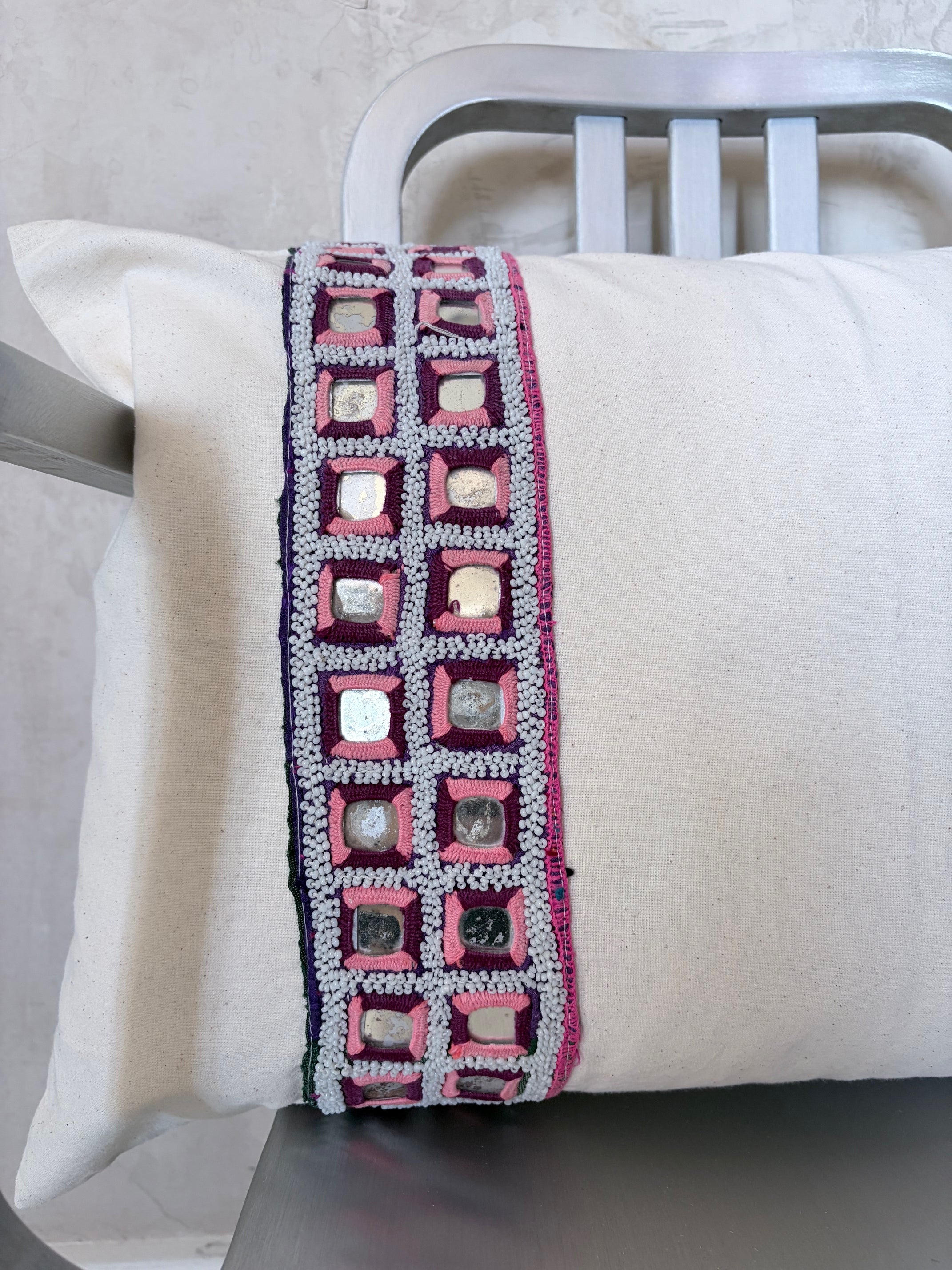 Bespoke Decorative Pillow with Mirrors and Beads 