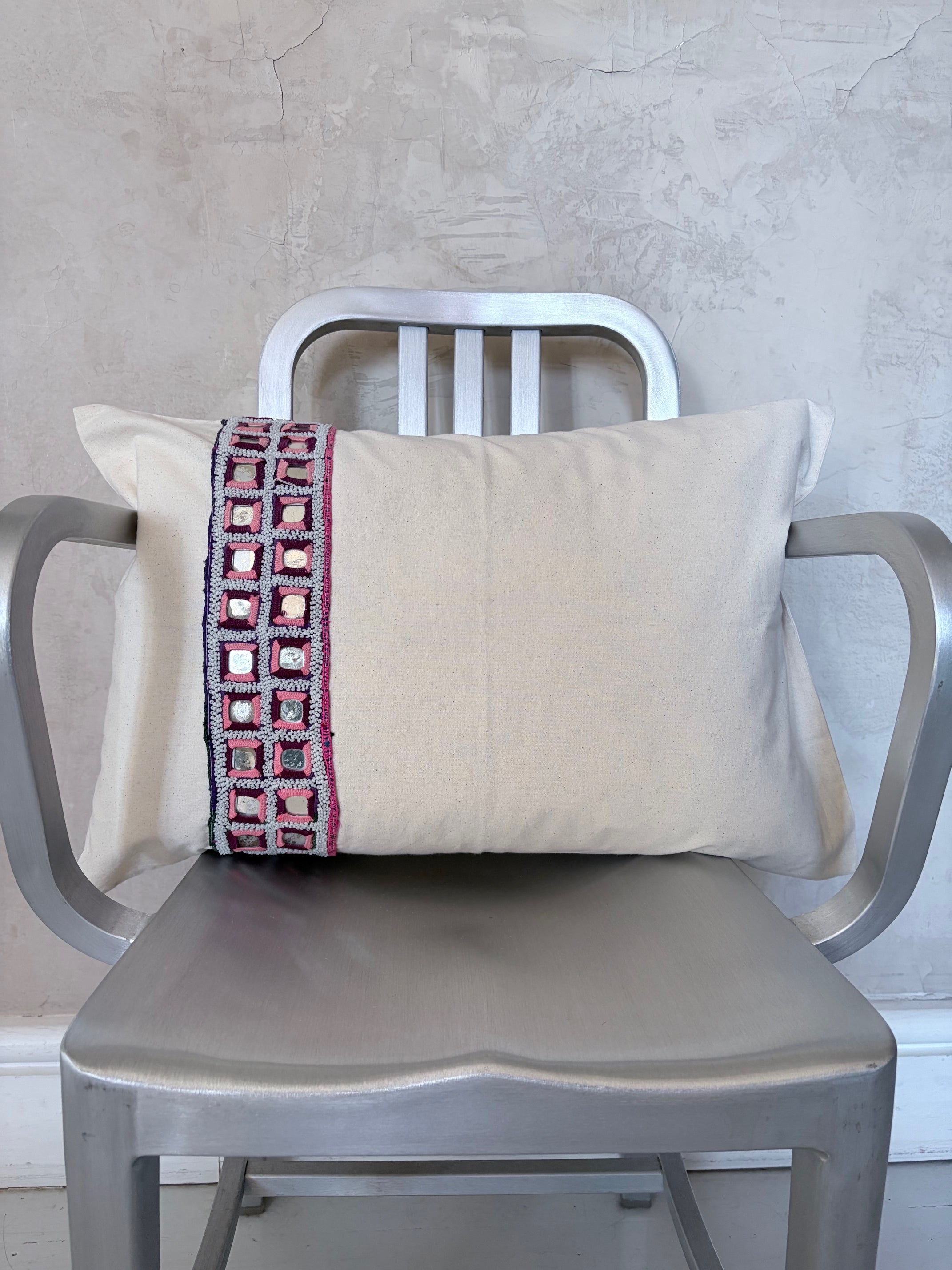 Bespoke Decorative Pillow with Mirrors and Beads 