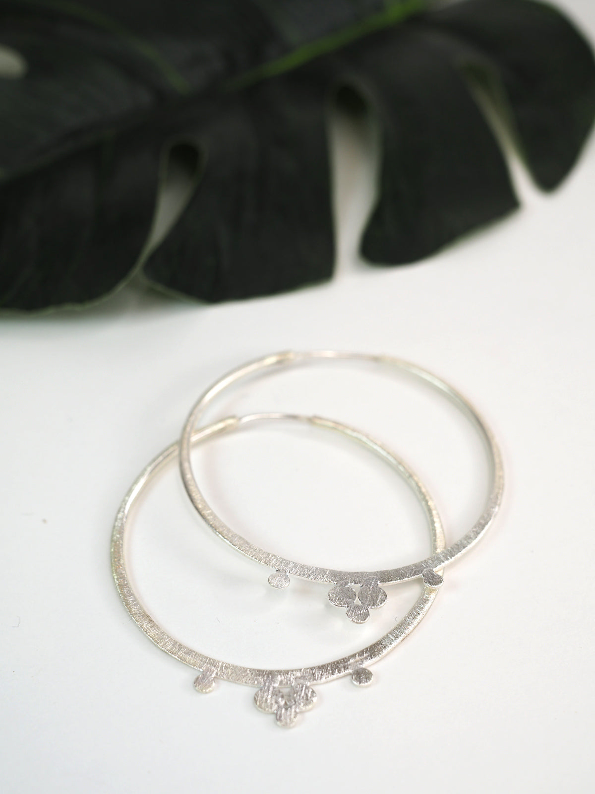 Brushed Silver Hoops