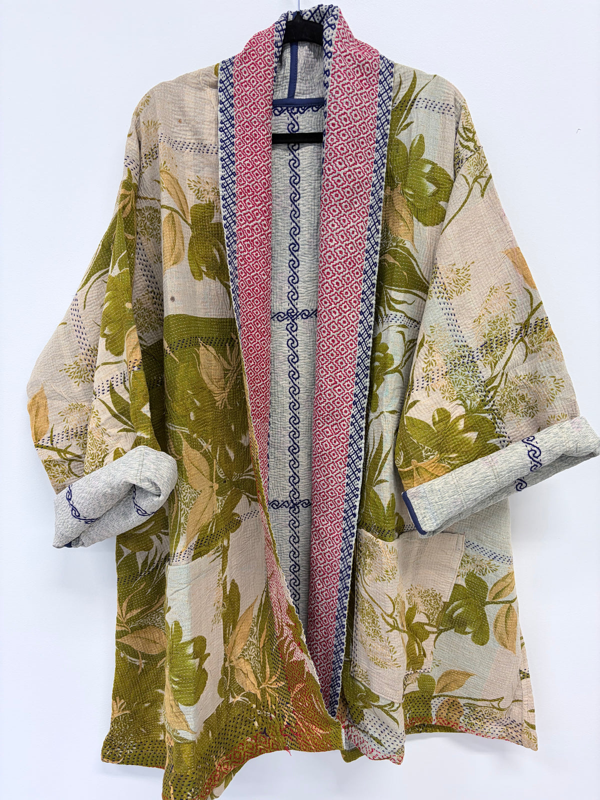Reversible Upcycled Kantha Car Coat Embroidered Ivy