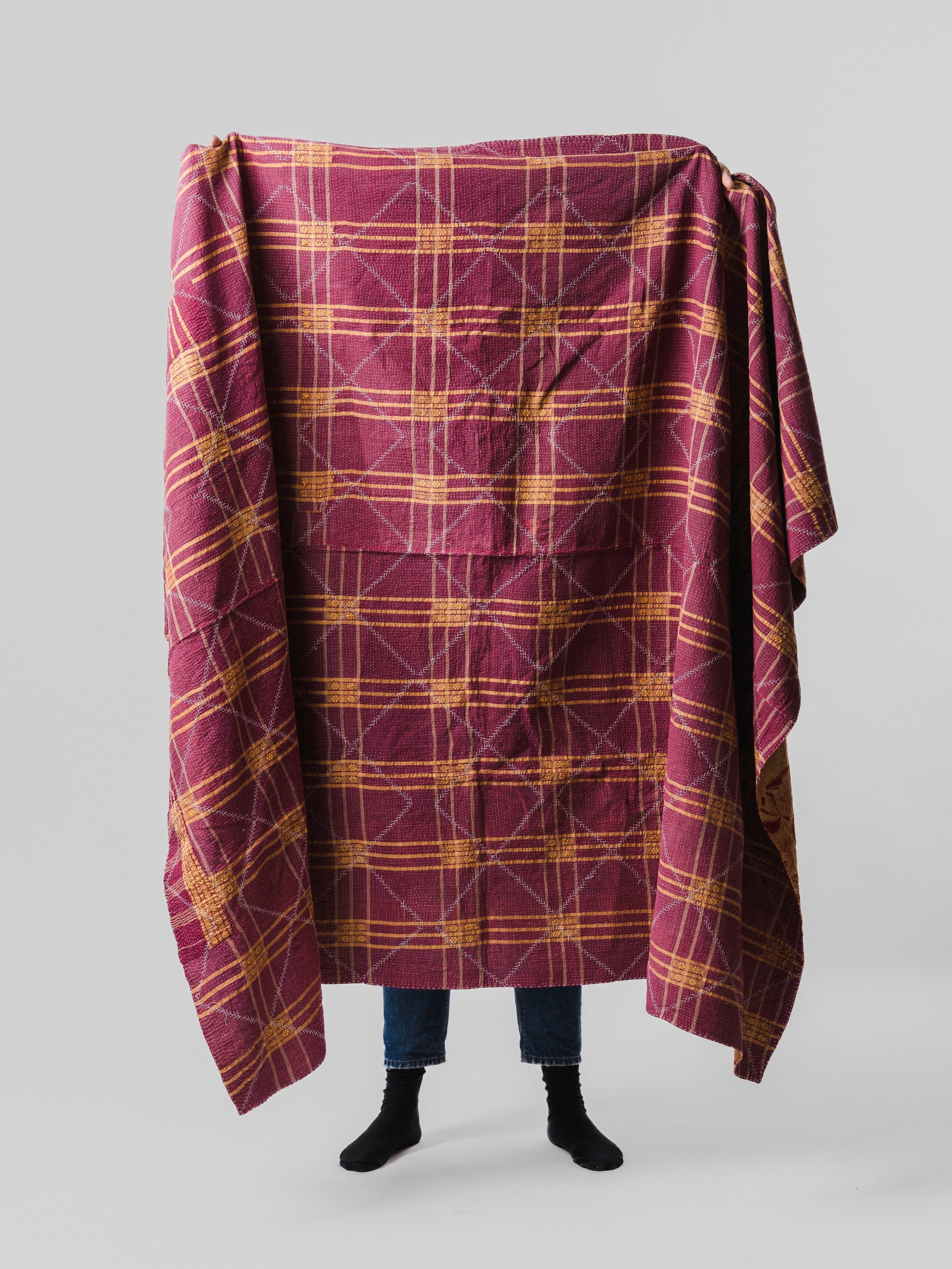 Vintage Embroidered Kantha Blanket 