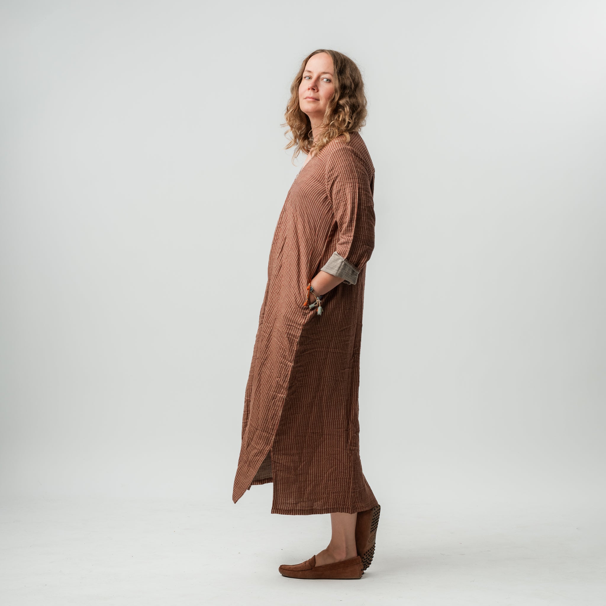 Double Cotton V Neck Maxi Dress 