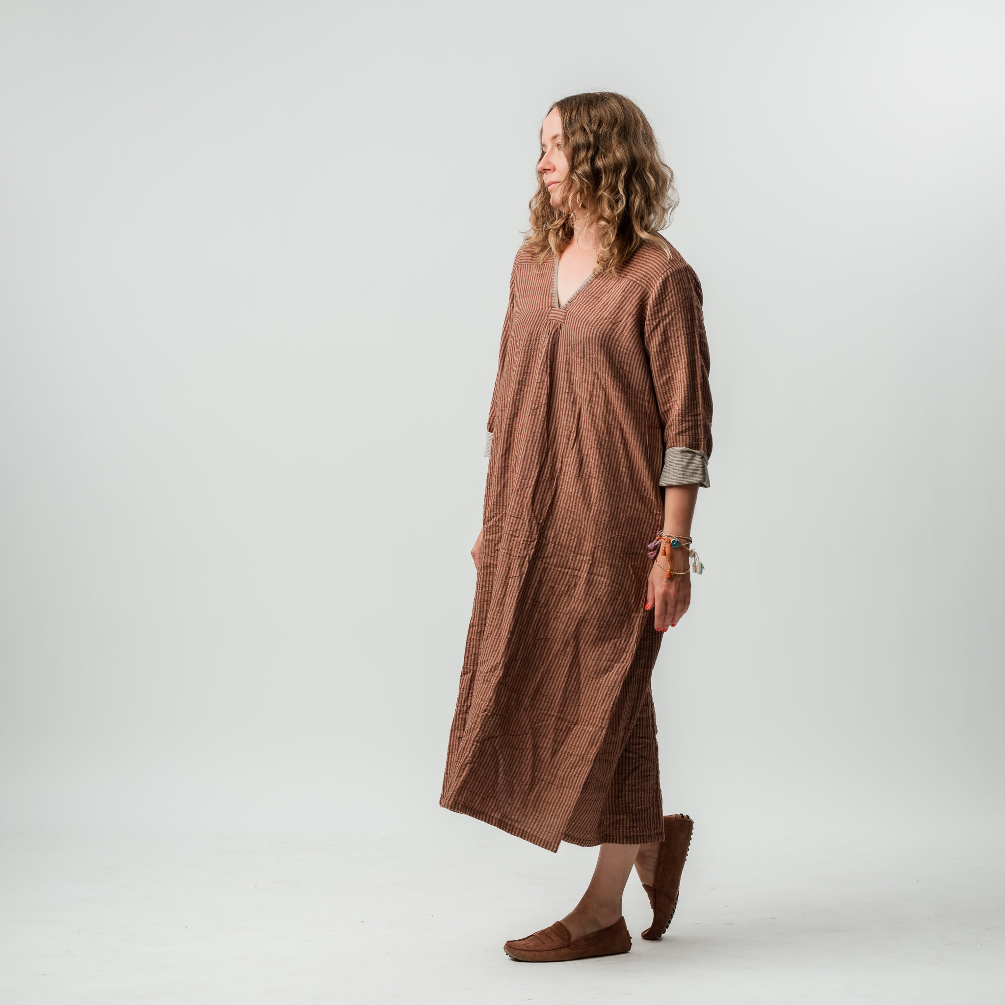 Double Cotton V Neck Maxi Dress 