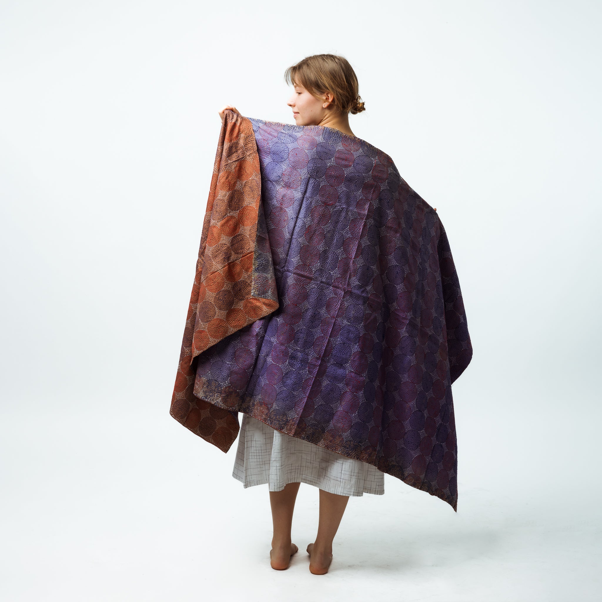 Extra Large Hand-Embroidered Multi Colored Silk Scarf 