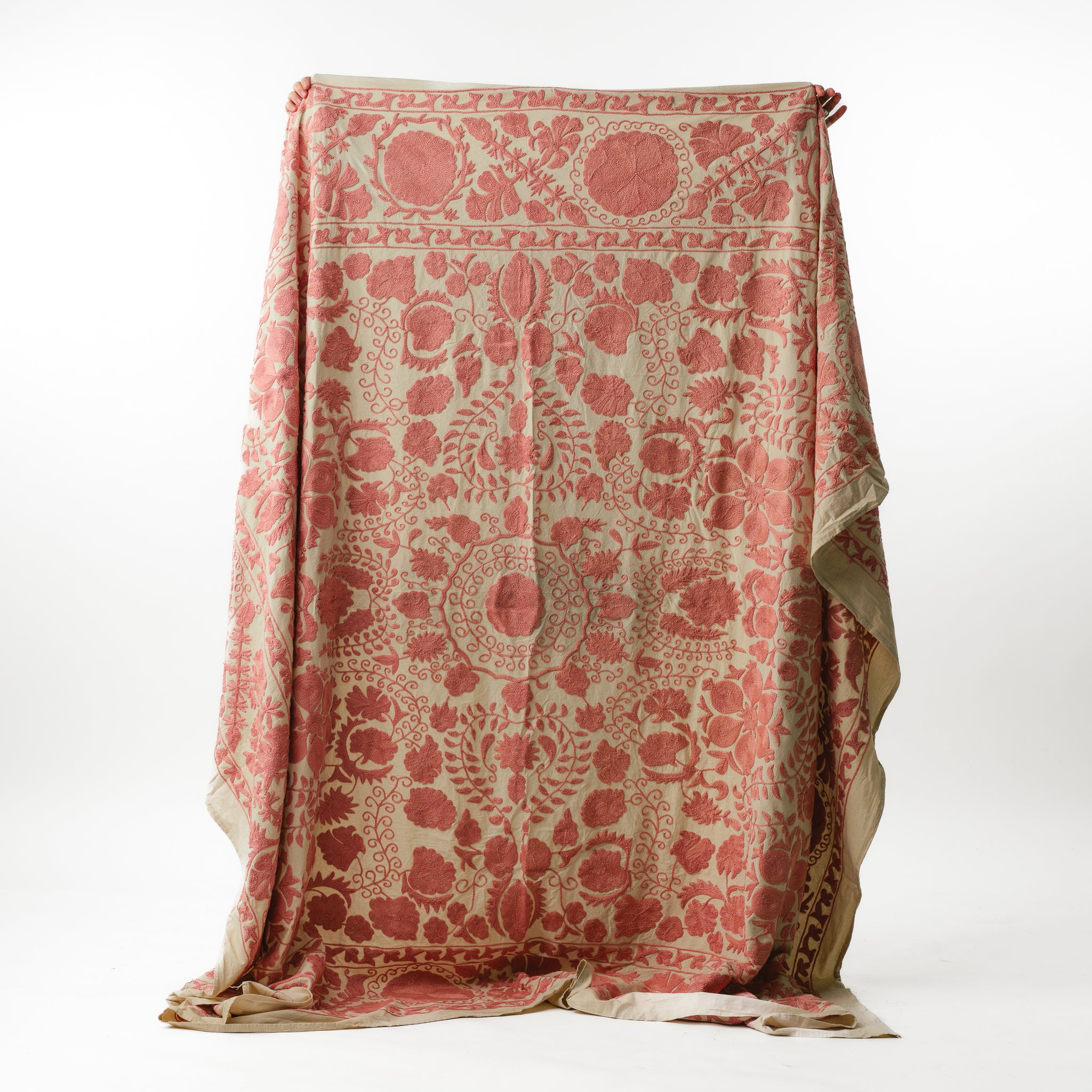 Suzani King Bedcover Handwoven Salmon Silk 