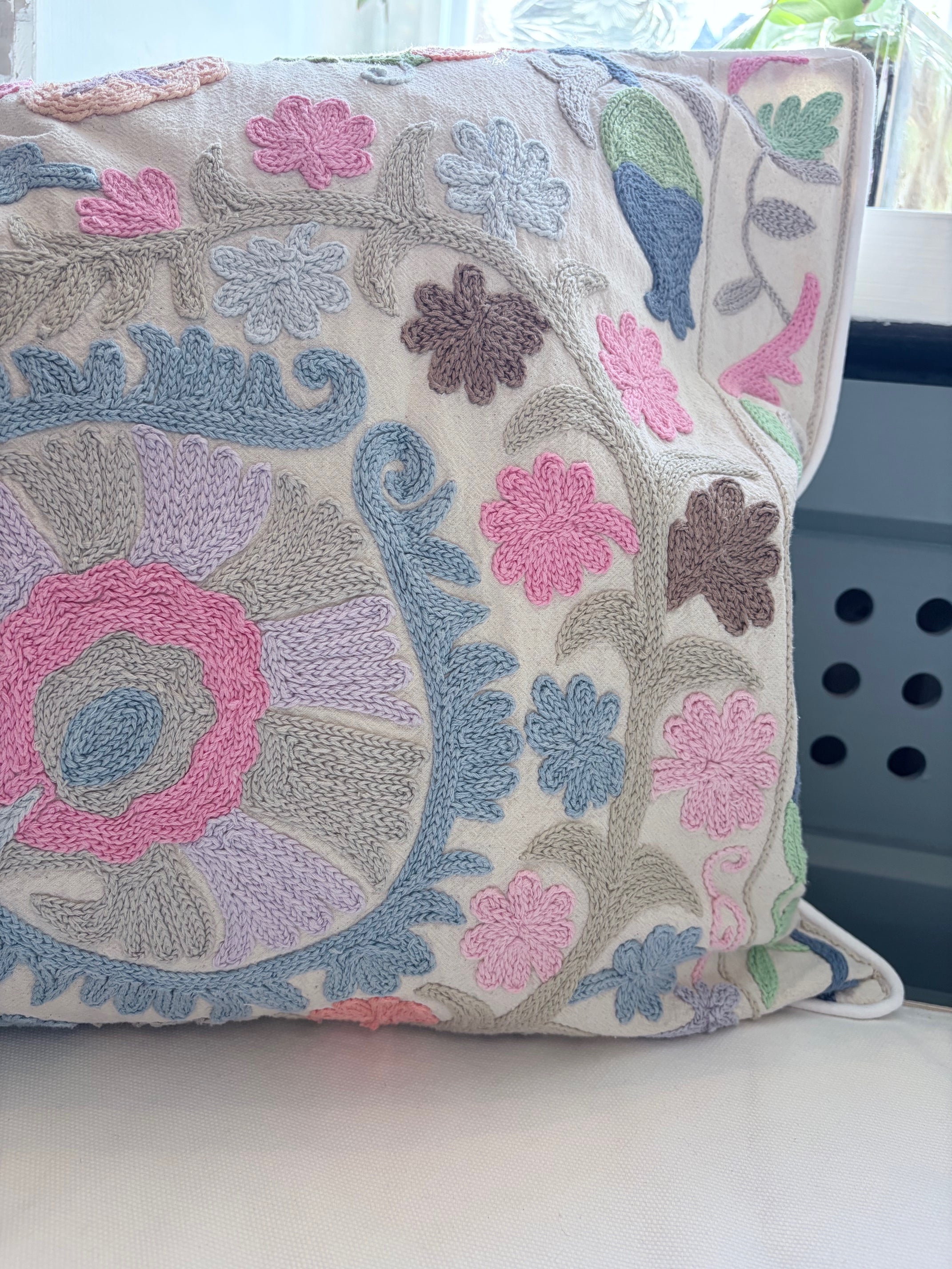 Hand Embroidered Blue Suzani Body Pillow 