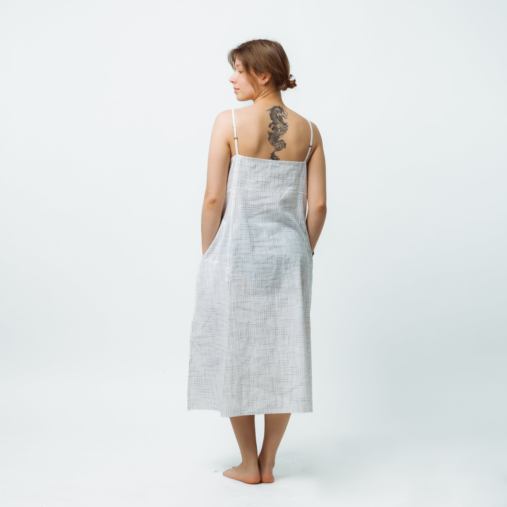 Hand Loomed Cotton Halter Dress with Pockets 