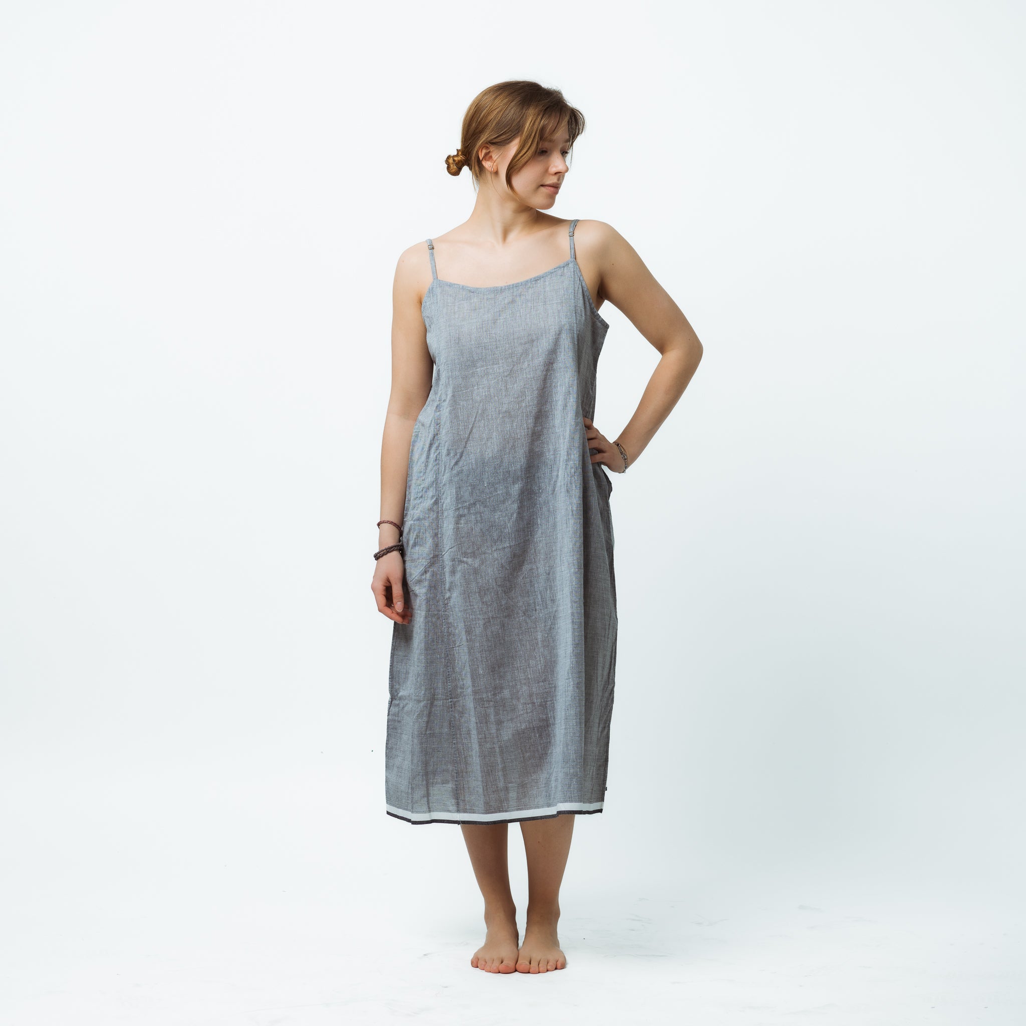 Hand Loomed Cotton Halter Dress with Pockets in Grey SM