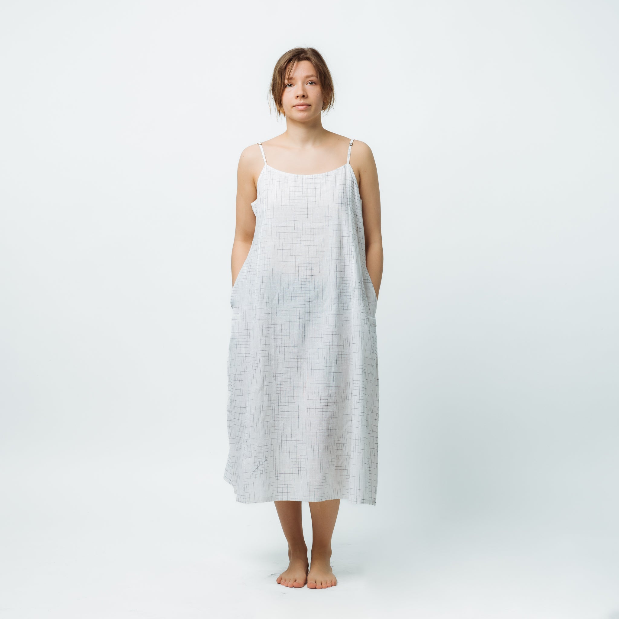 Hand Loomed Cotton Halter Dress with Pockets SM