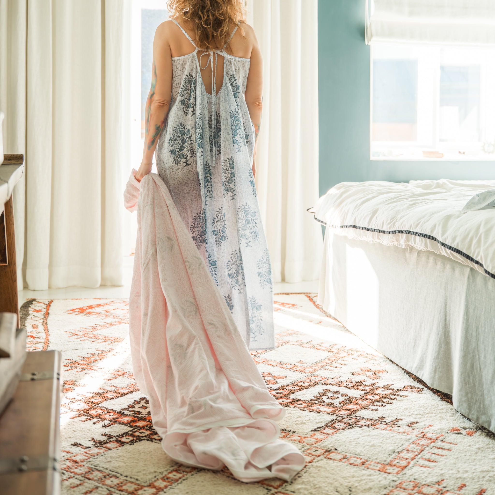 Hand Printed Flowering Vine Bedcover 