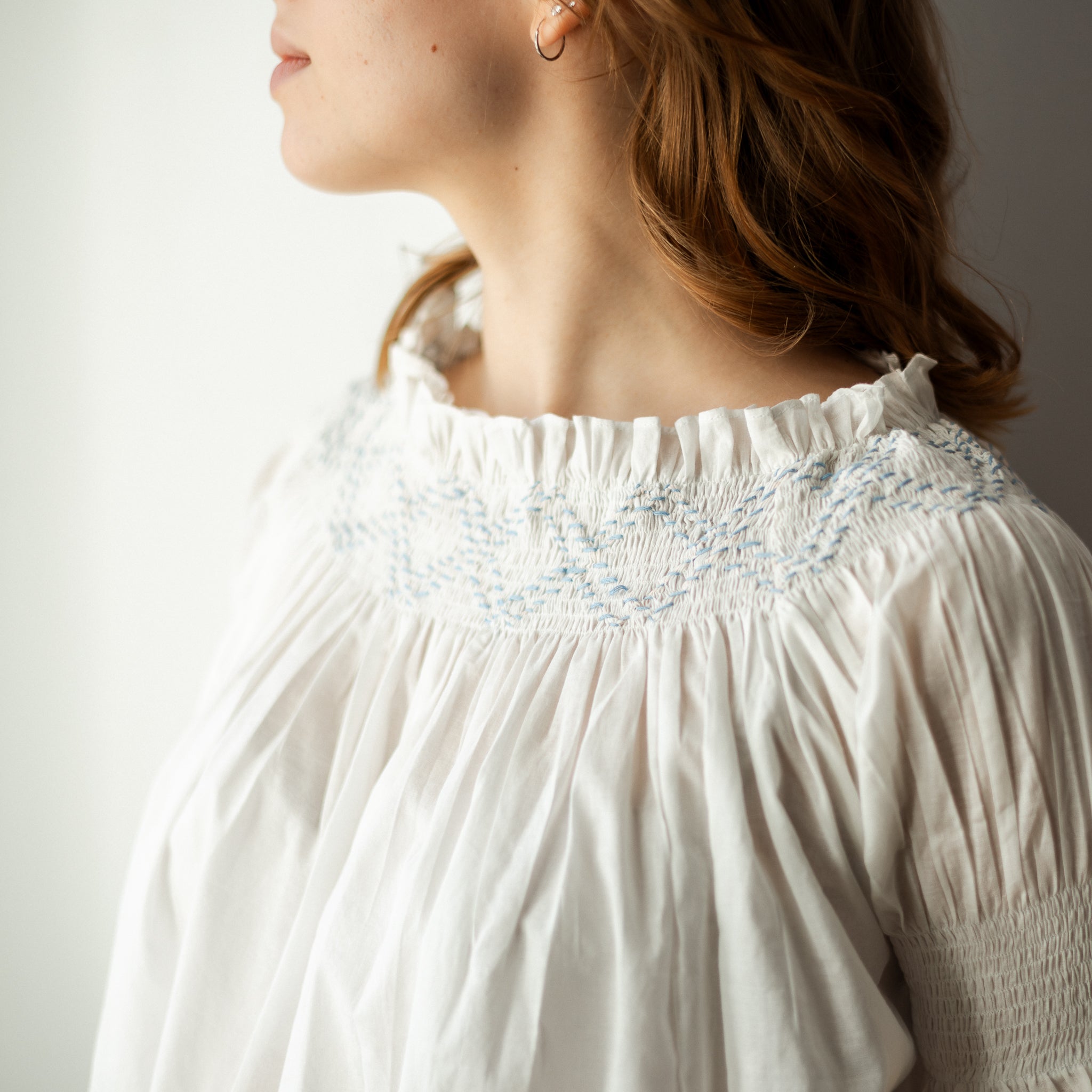 Hand Smocked White Blouse S