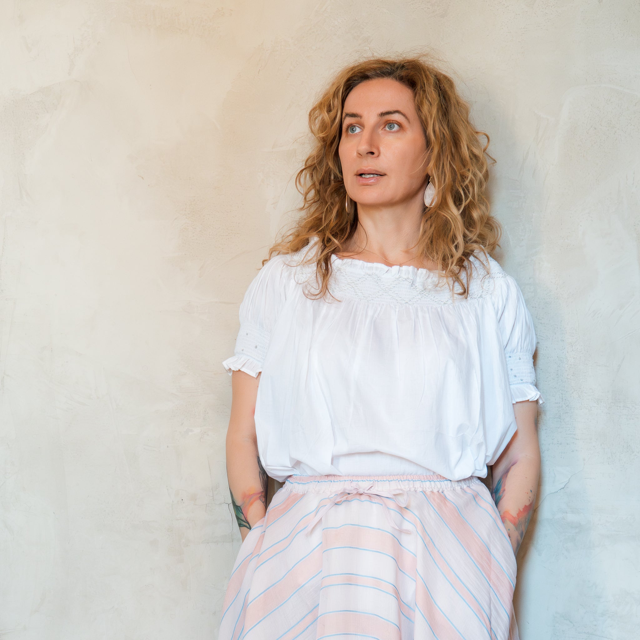 Smocked White Blouse S