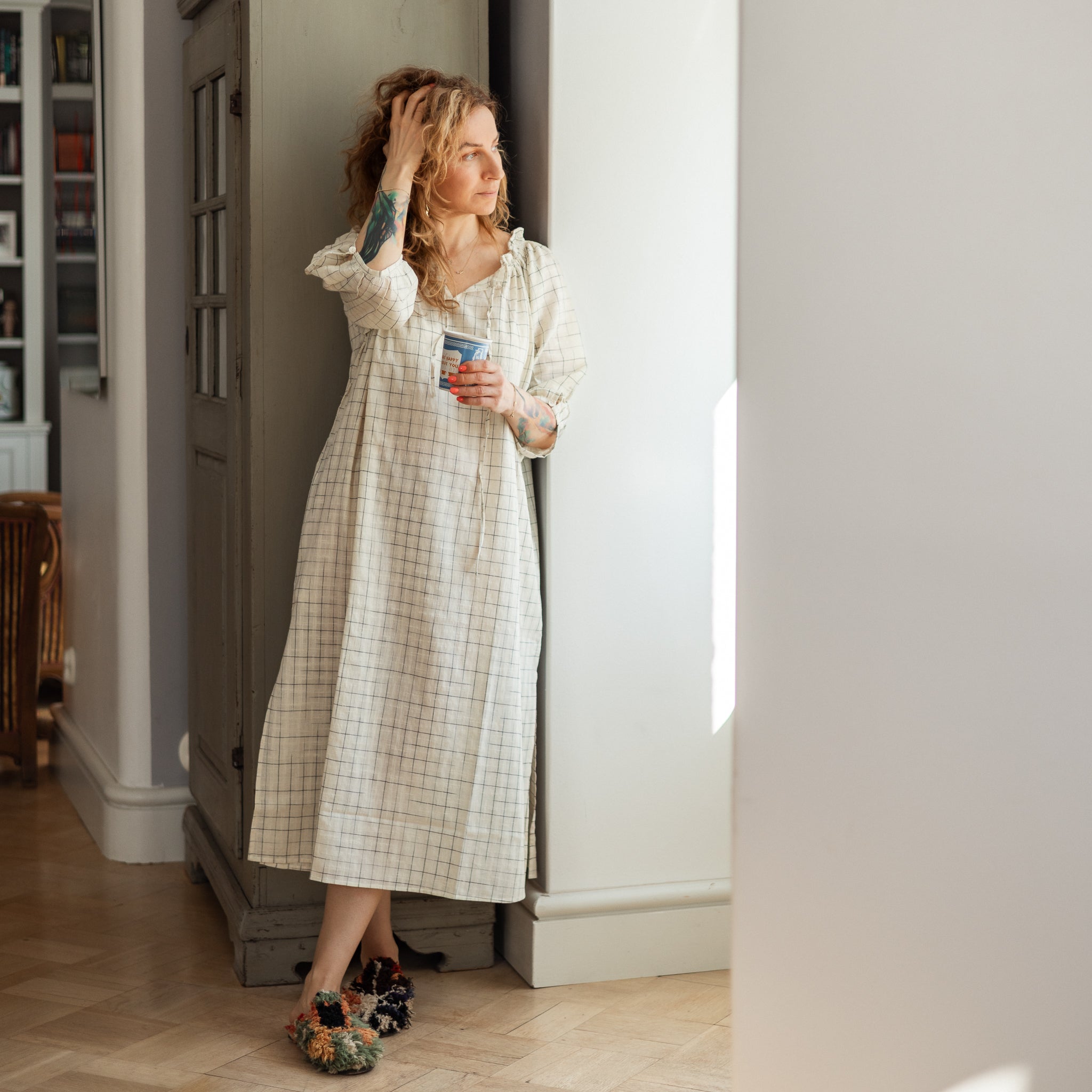 Hand Woven Black Check Emma Dress 