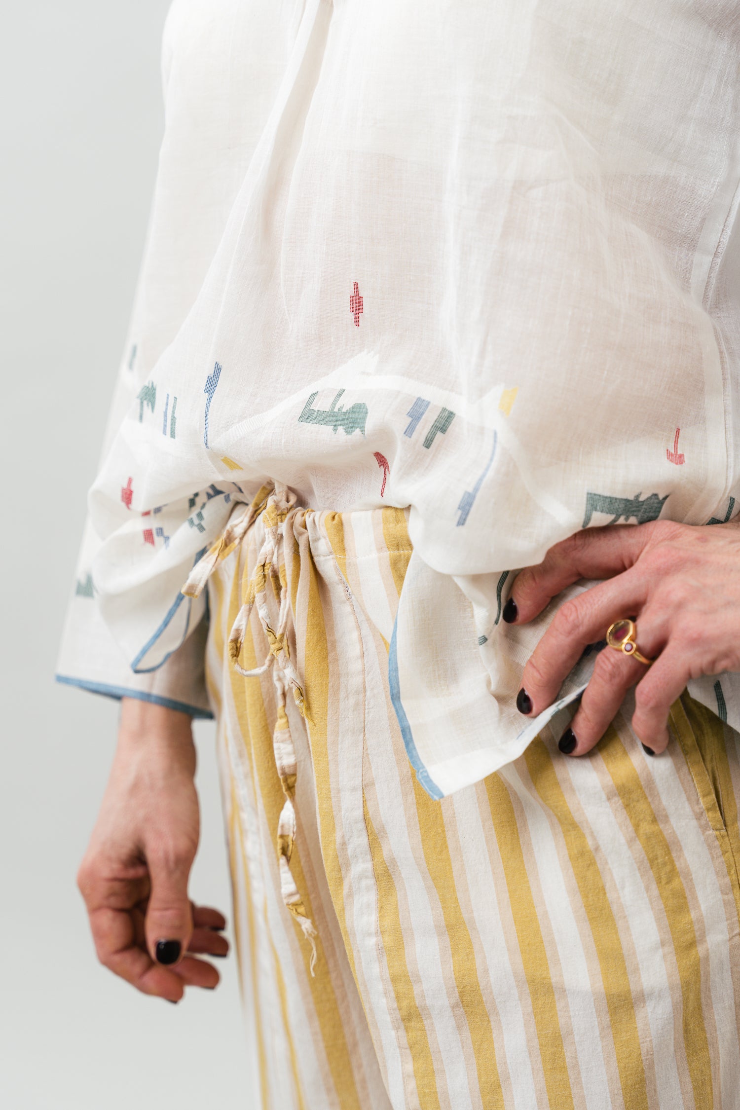 Hand Woven Cotton Striped Balloon Pant 