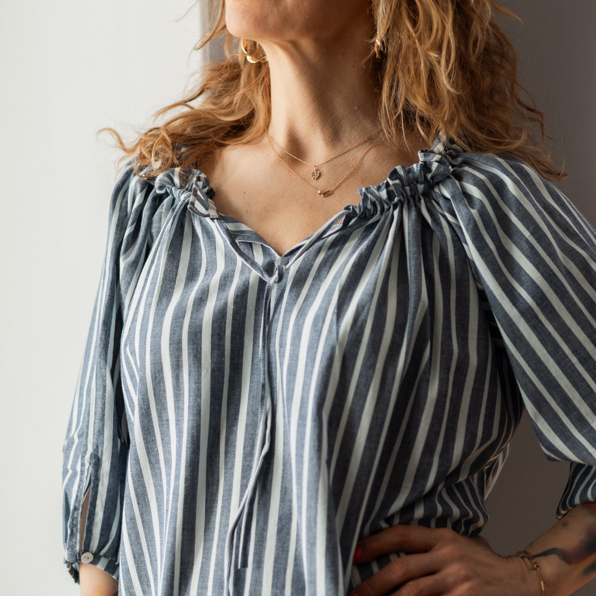 Hand Woven Striped Indigo Emma Dress 