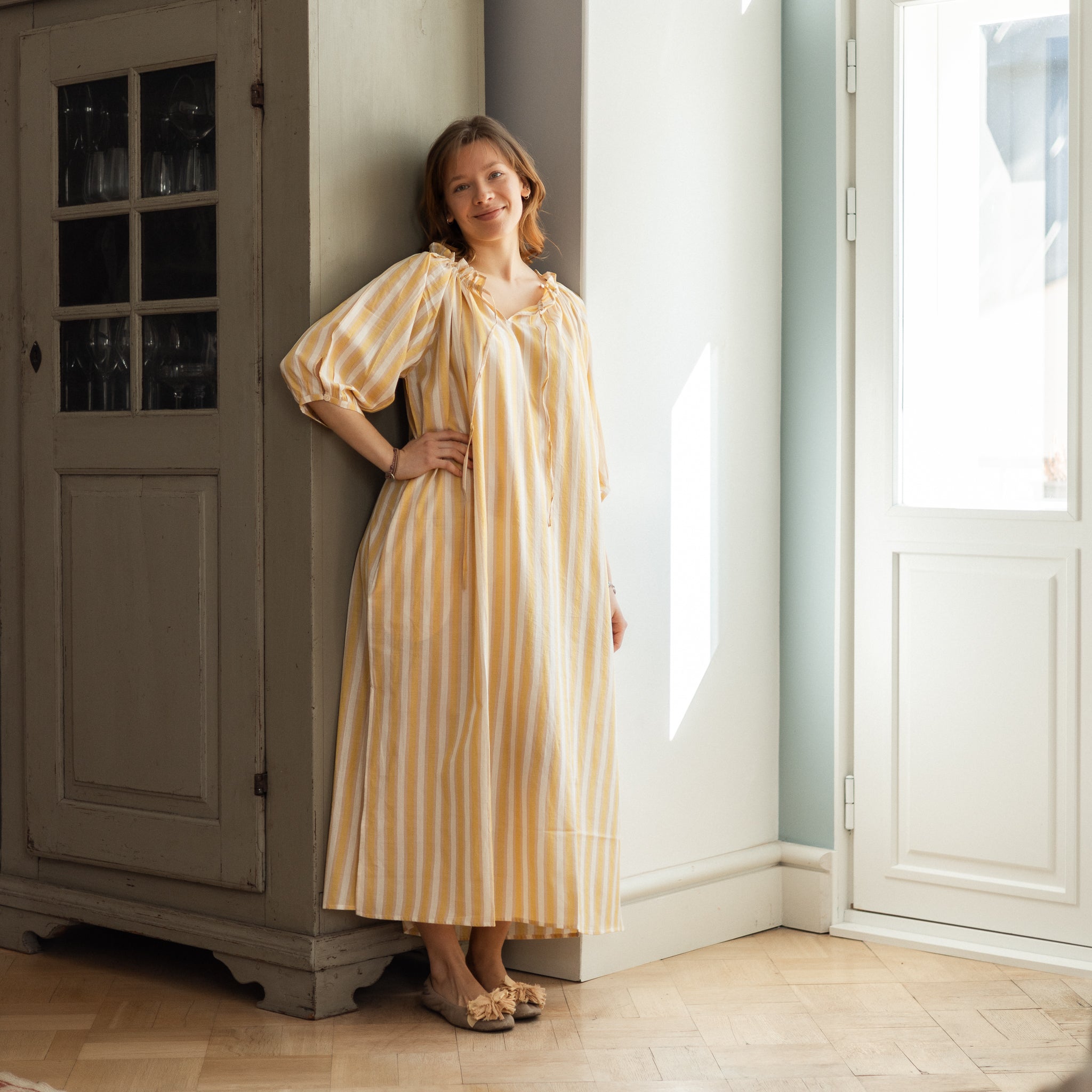 Hand Woven Striped Yellow Emma Dress 