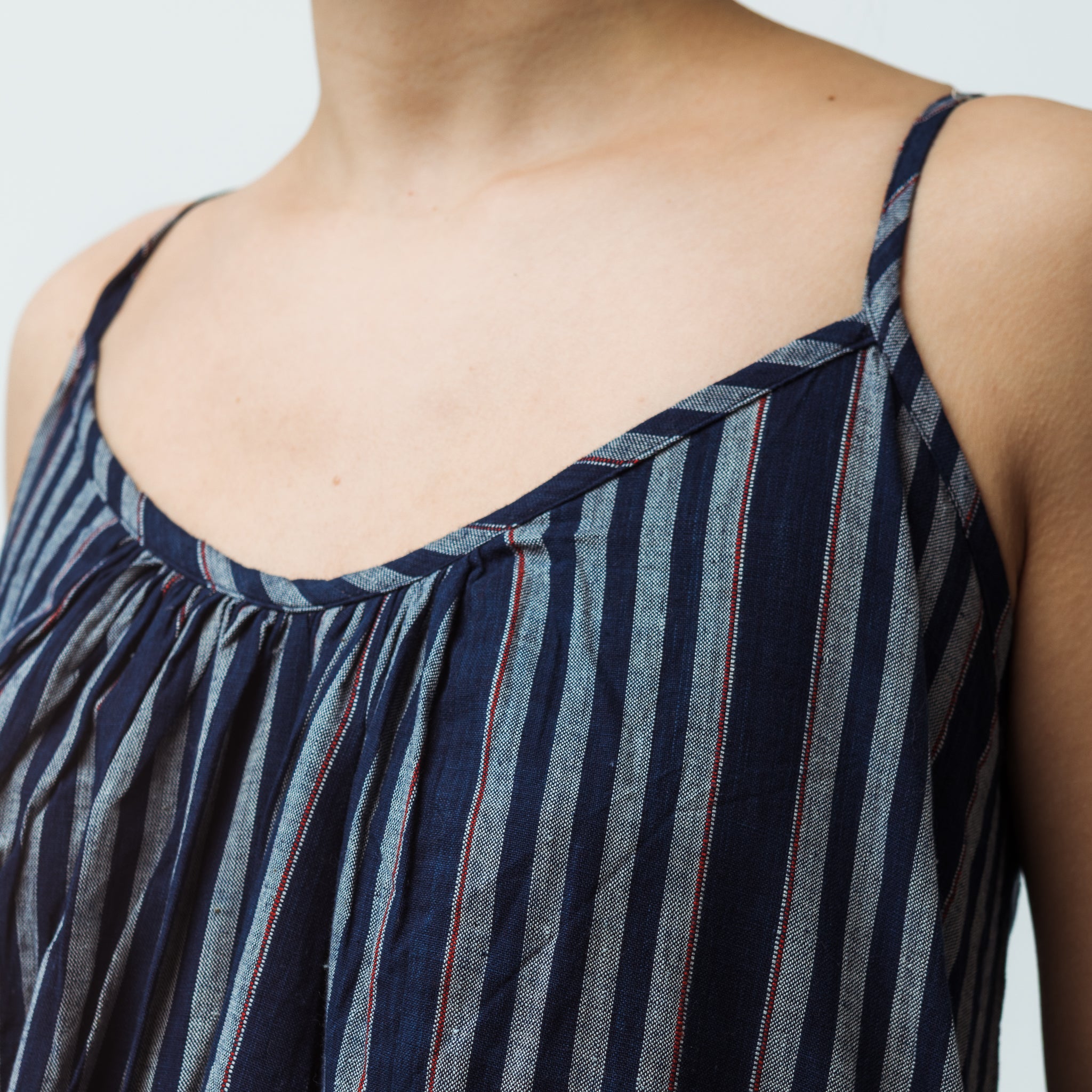 Handwoven Indigo Striped Cotton Maxi Dress 