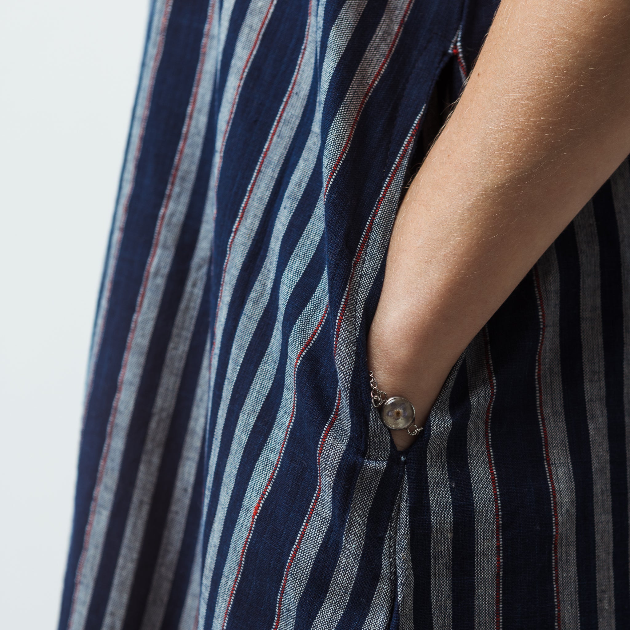 Handwoven Indigo Striped Cotton Maxi Dress 