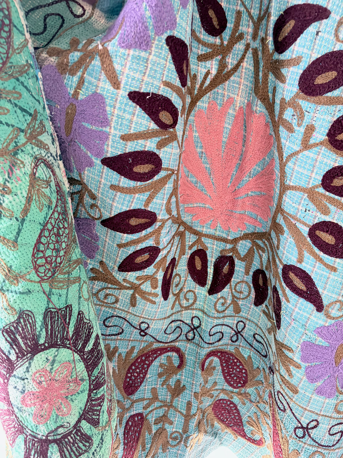 Vintage Kantha with Suzani Embroidery Throw Blues