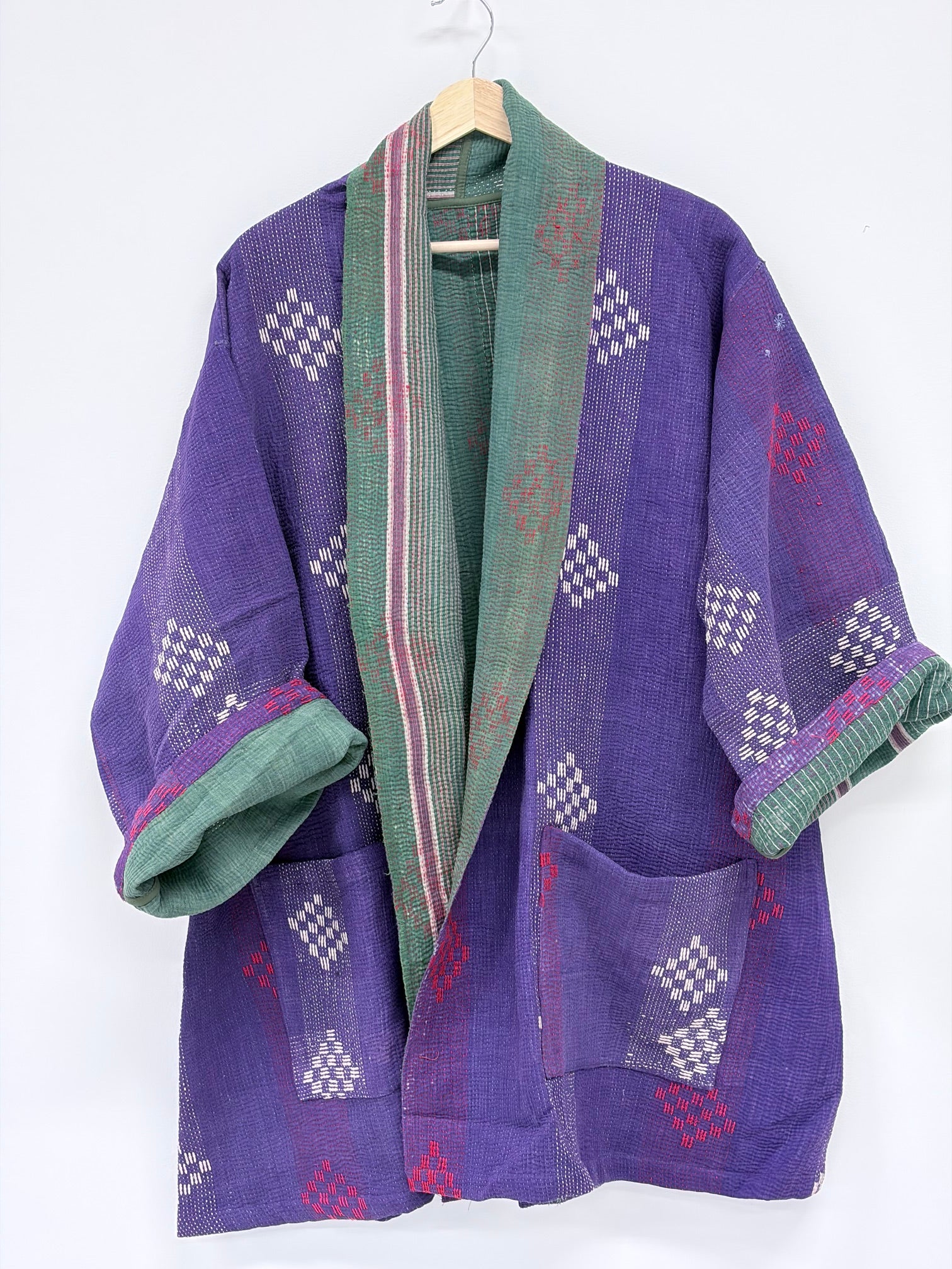 Reversible Upcycled Kantha Car Coat Purple