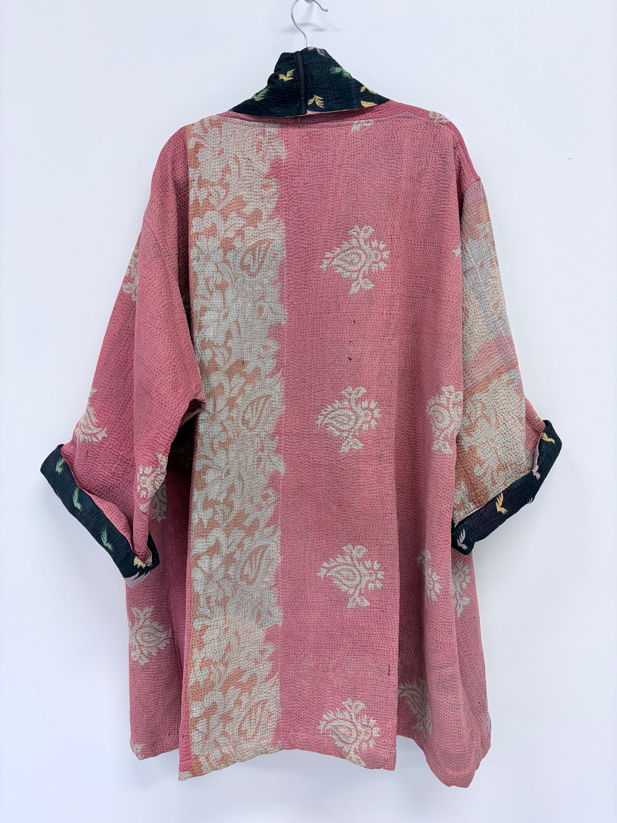 Reversible Upcycled Kantha Car Coat Faded Pinks