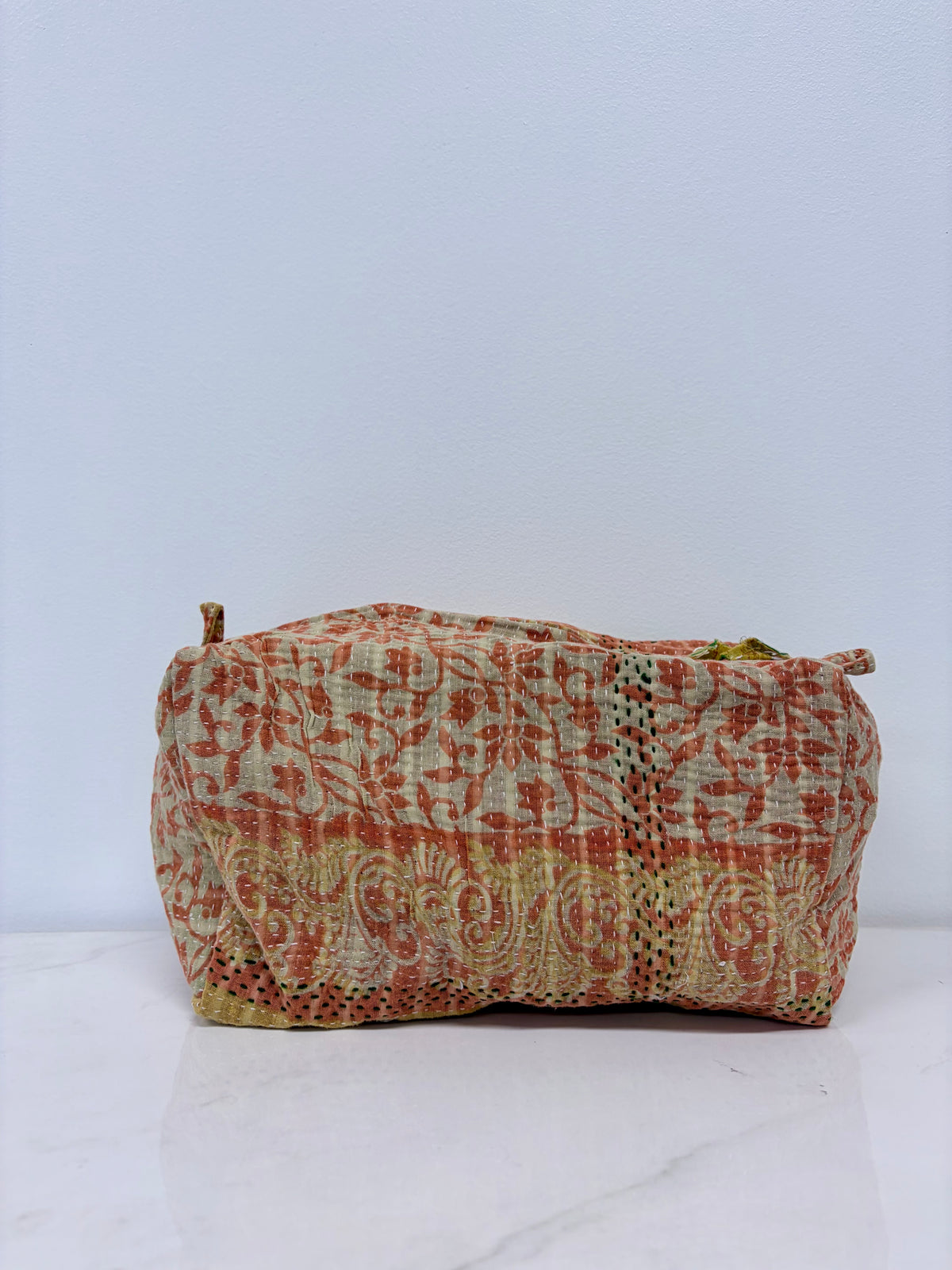 Vintage Kantha Toiletry Pouch Orange Floral