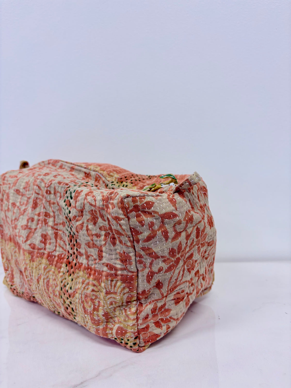 Vintage Kantha Toiletry Pouch Orange Floral