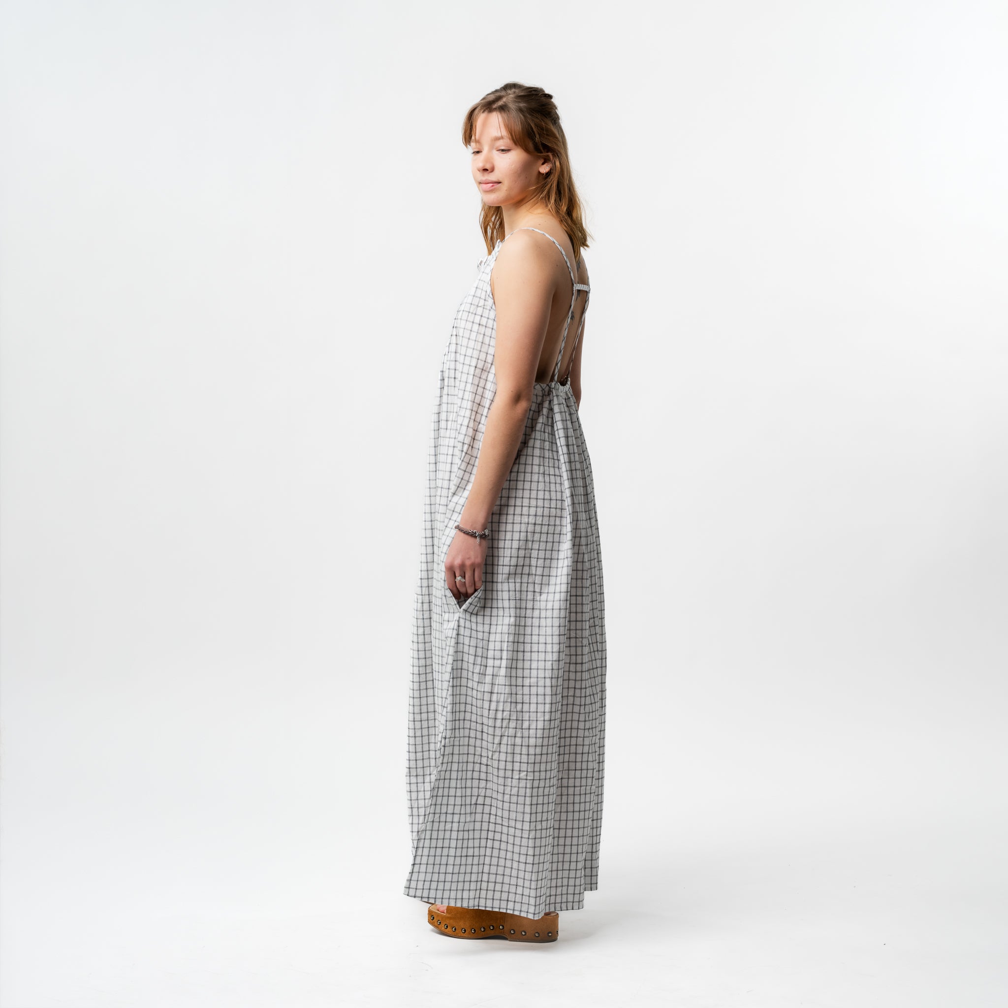 Cotton Silk Striped Halter Dress 