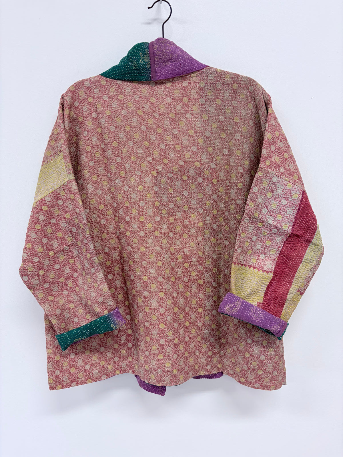 Reversible Upcycled Kantha Kimono Coat Washed Pinks
