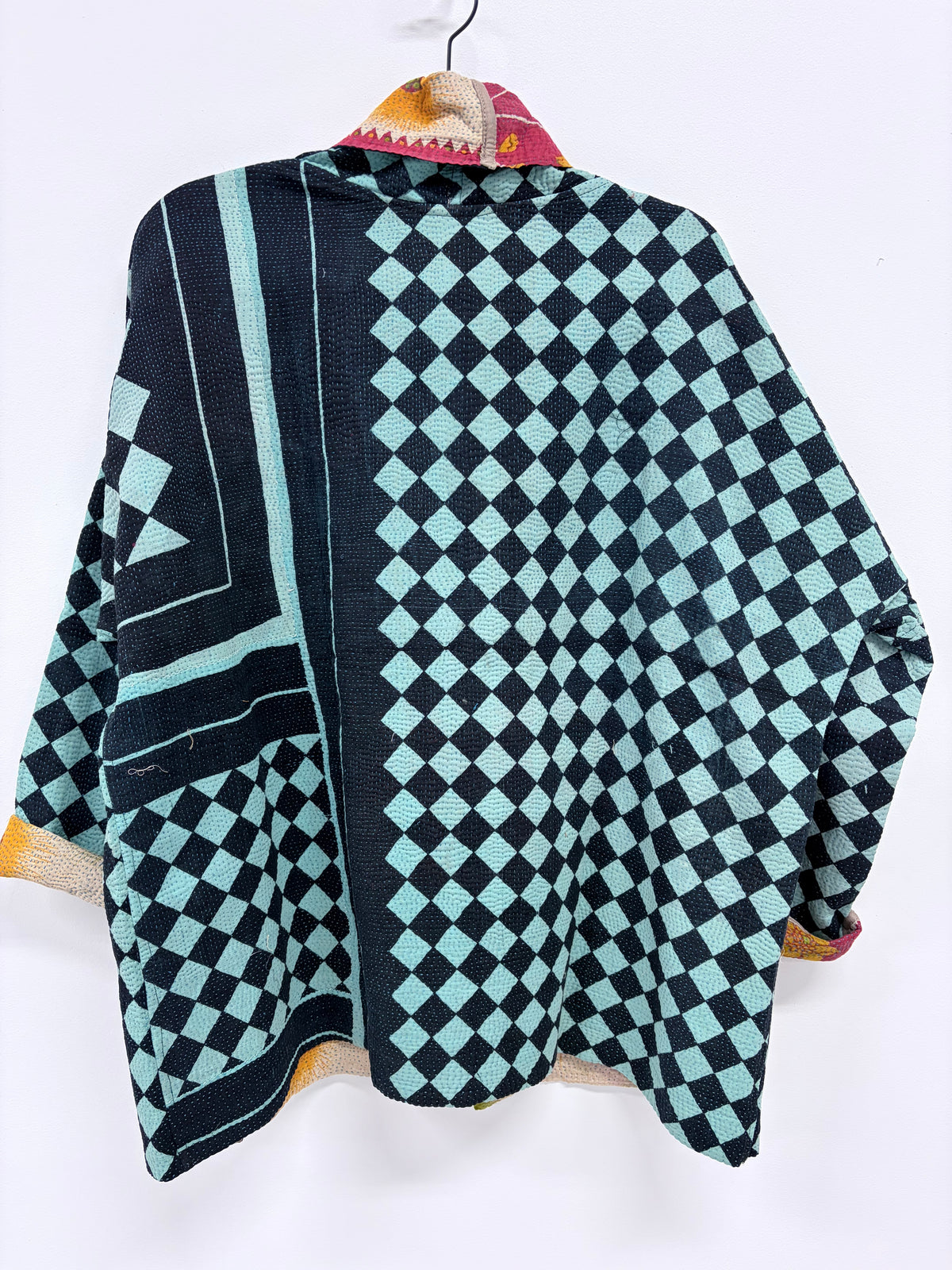 Reversible Upcycled Kantha Kimono Coat Geometric Edge