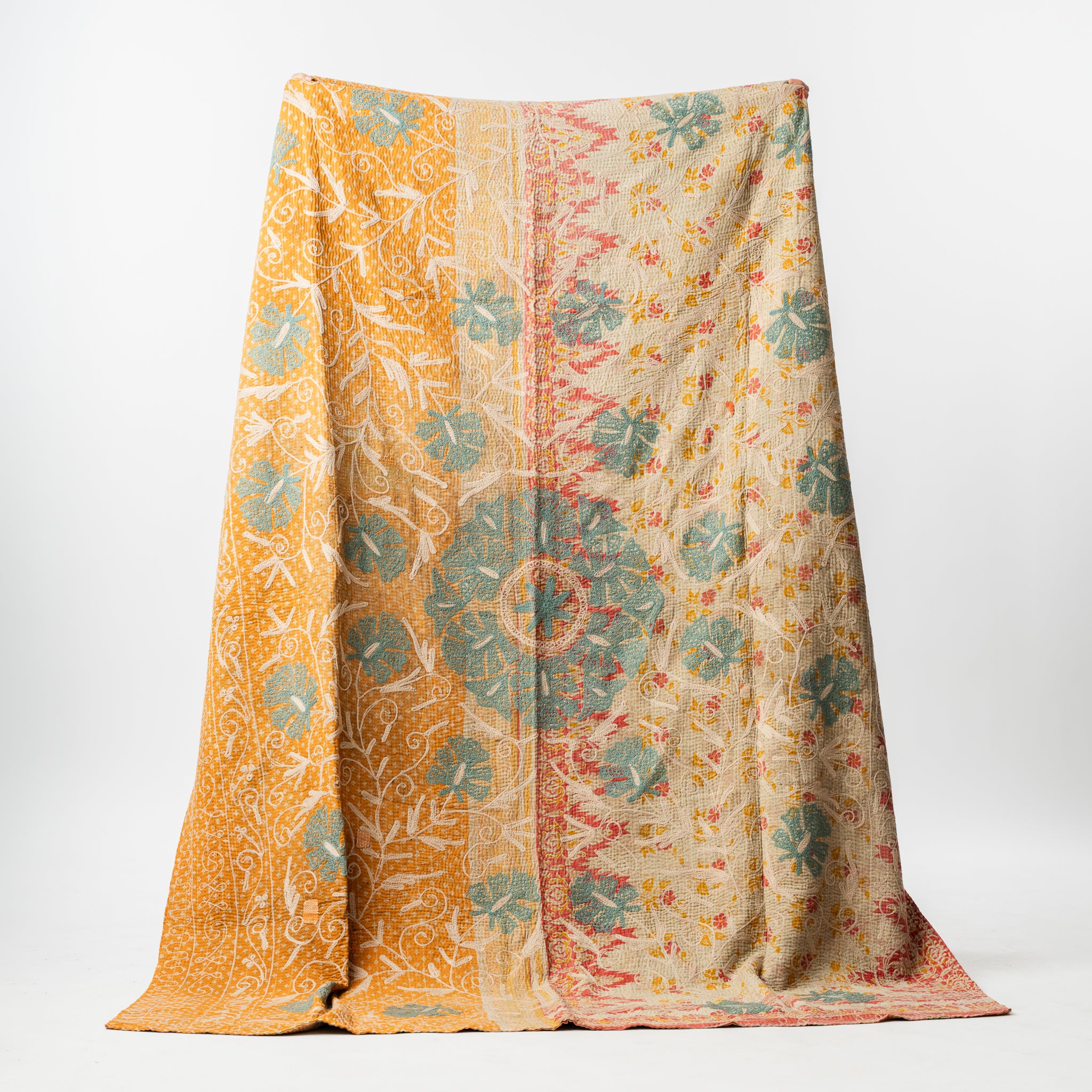 Large Suzani Bedcover on Vintage Kantha 3 