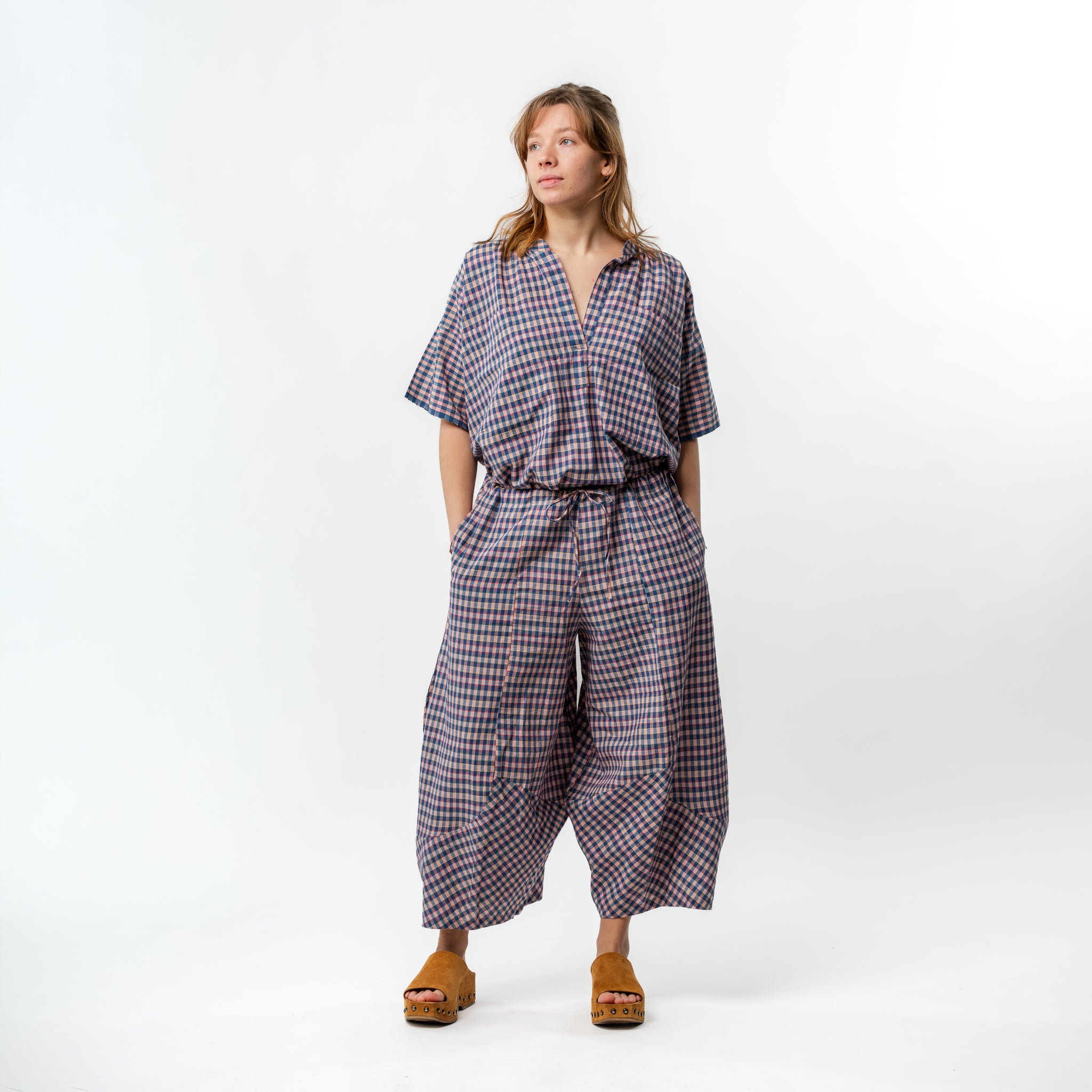 Hand Woven Cotton Large Pocket Top Blue