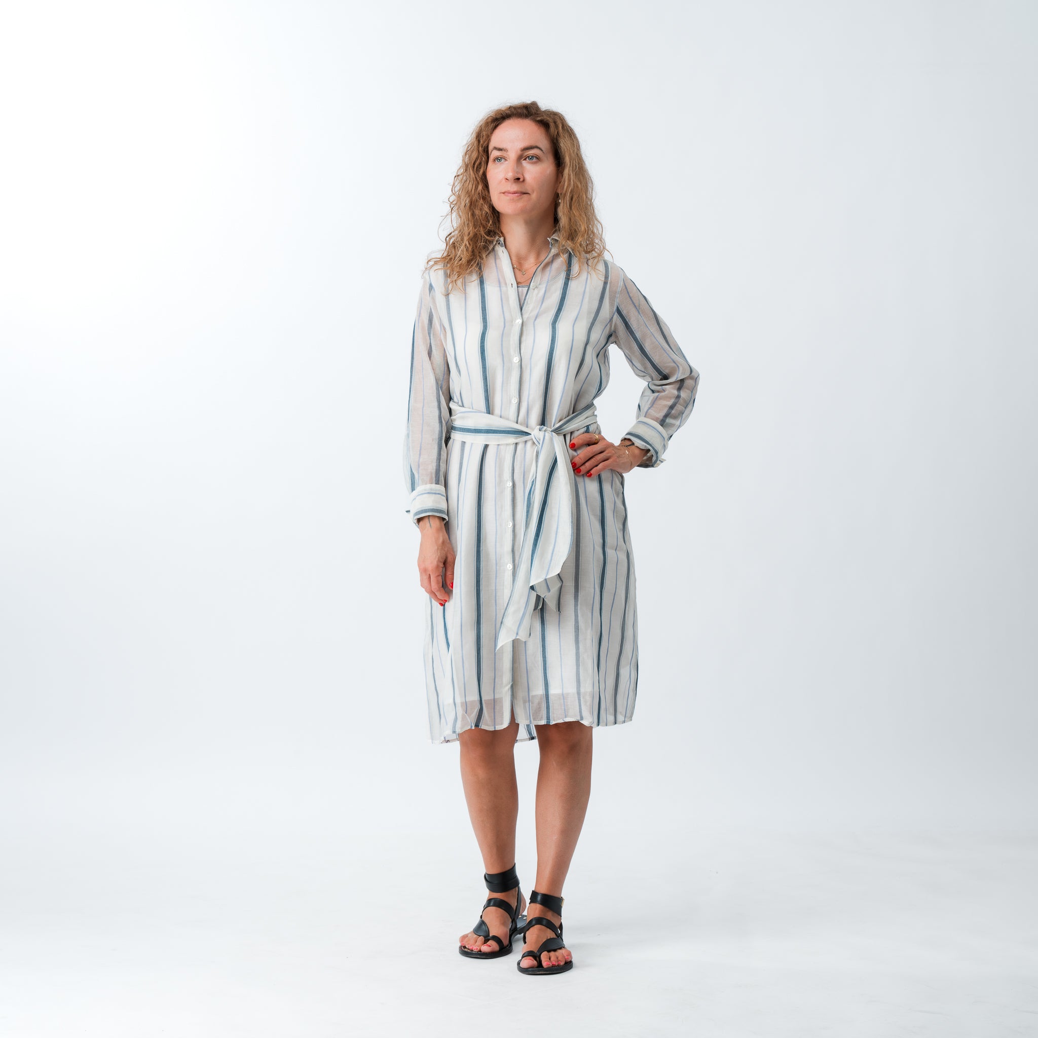 PRE ORDER Hand Woven Shirt Dress Ice Blue