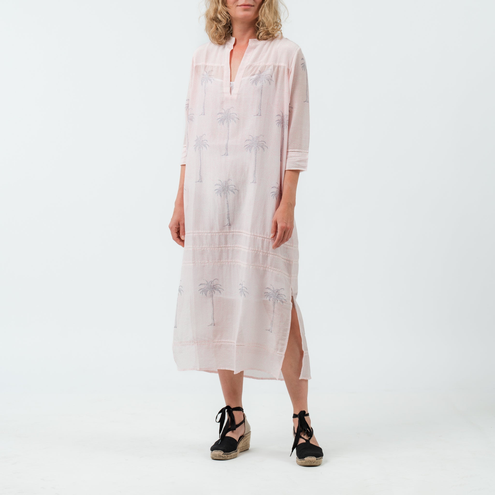 Palm Tree Silk Cotton Slip Dress 