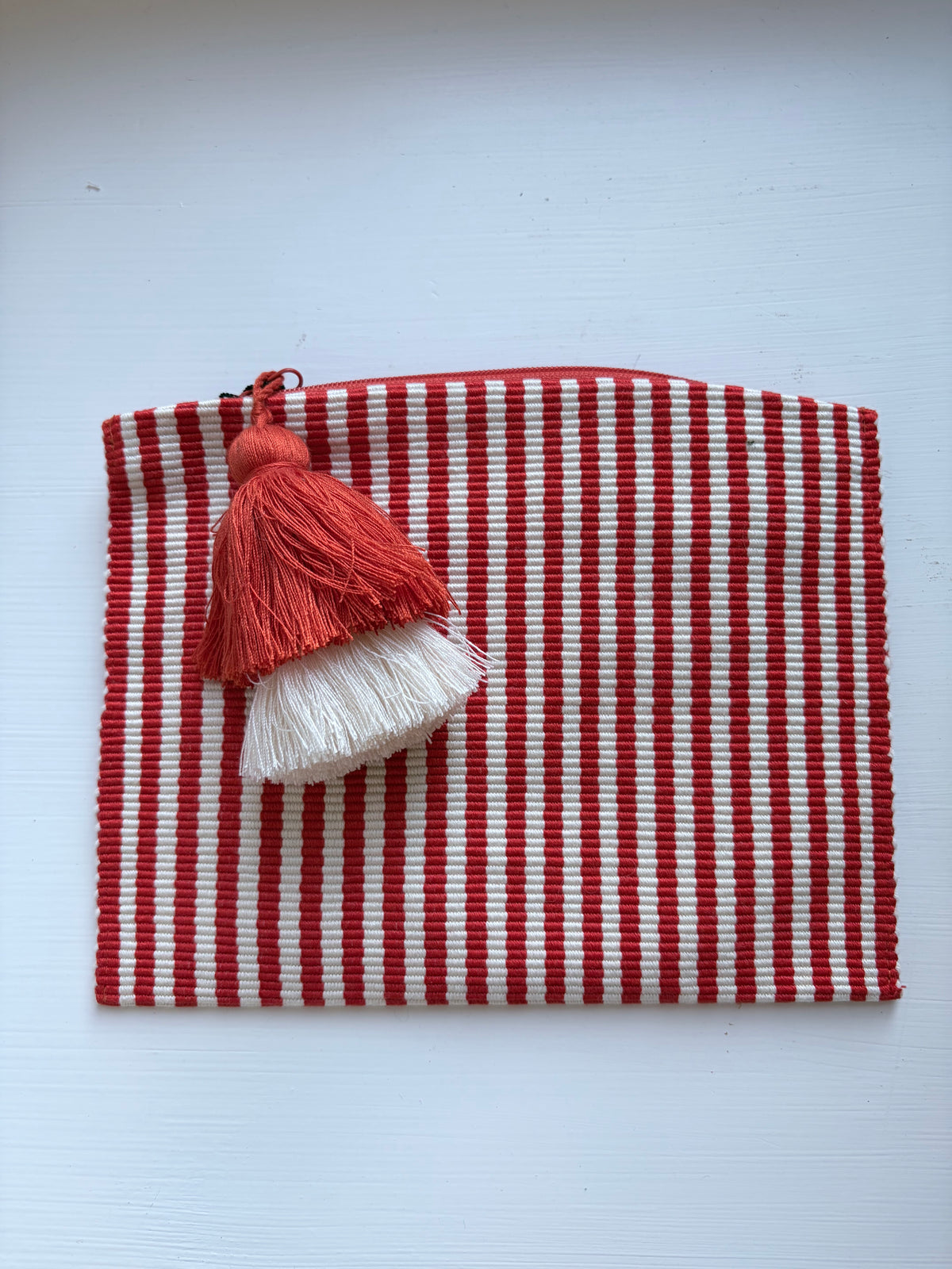 Peruvian Hand Woven Pouch with Pompom Orange