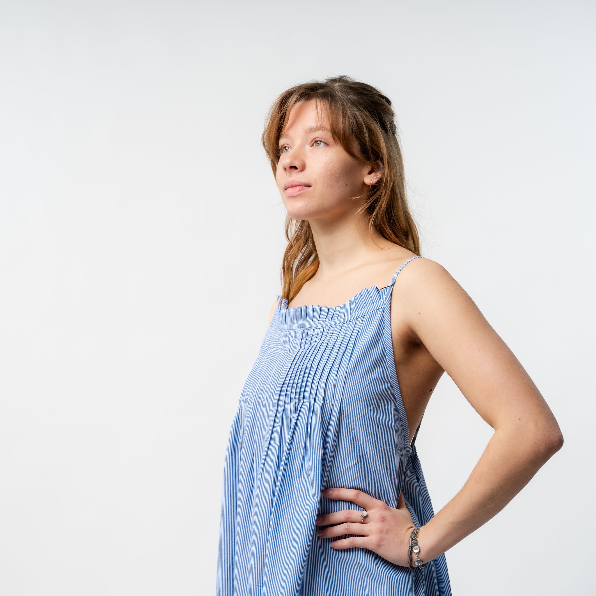 Cotton Silk Striped Halter Dress S
