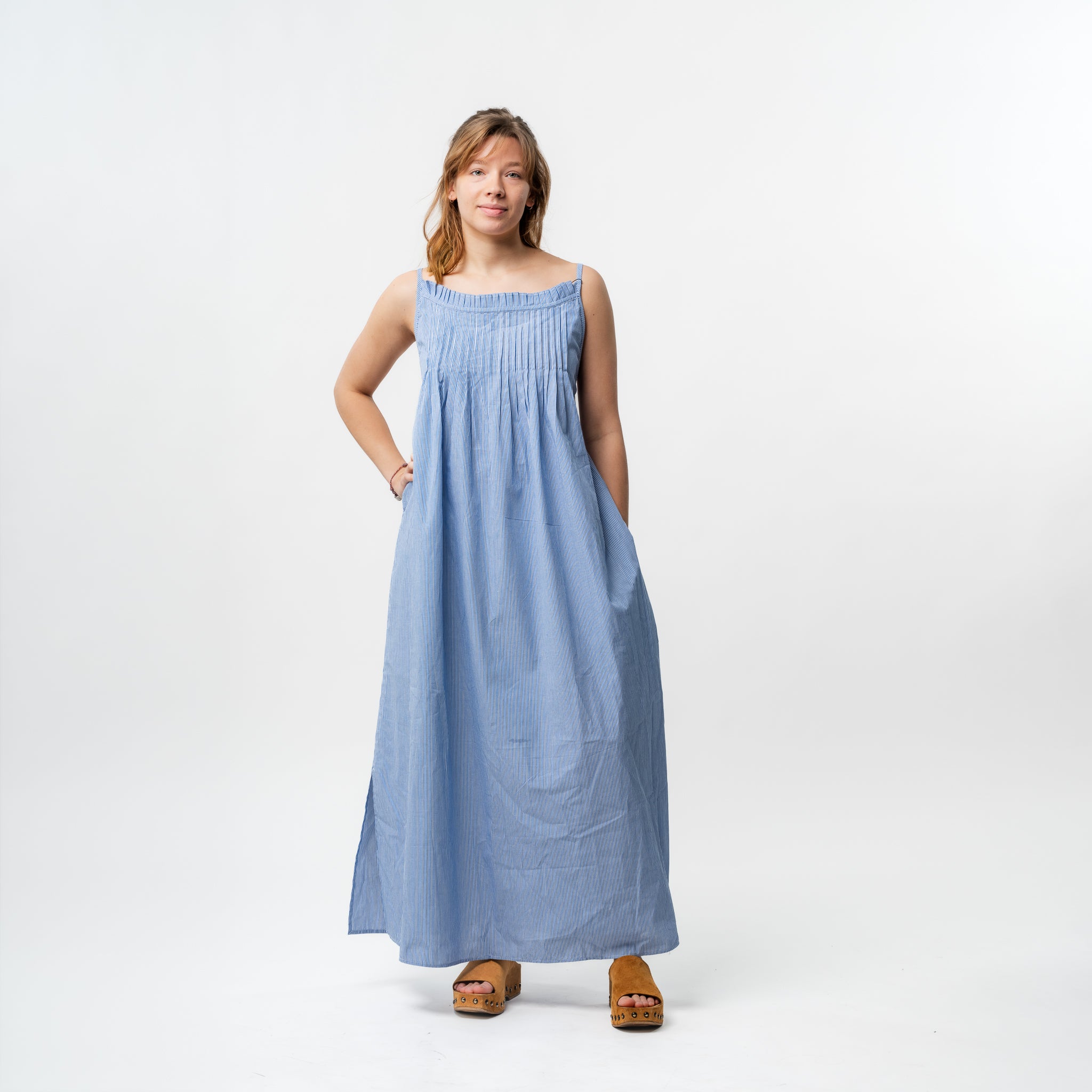 Cotton Silk Striped Halter Dress 