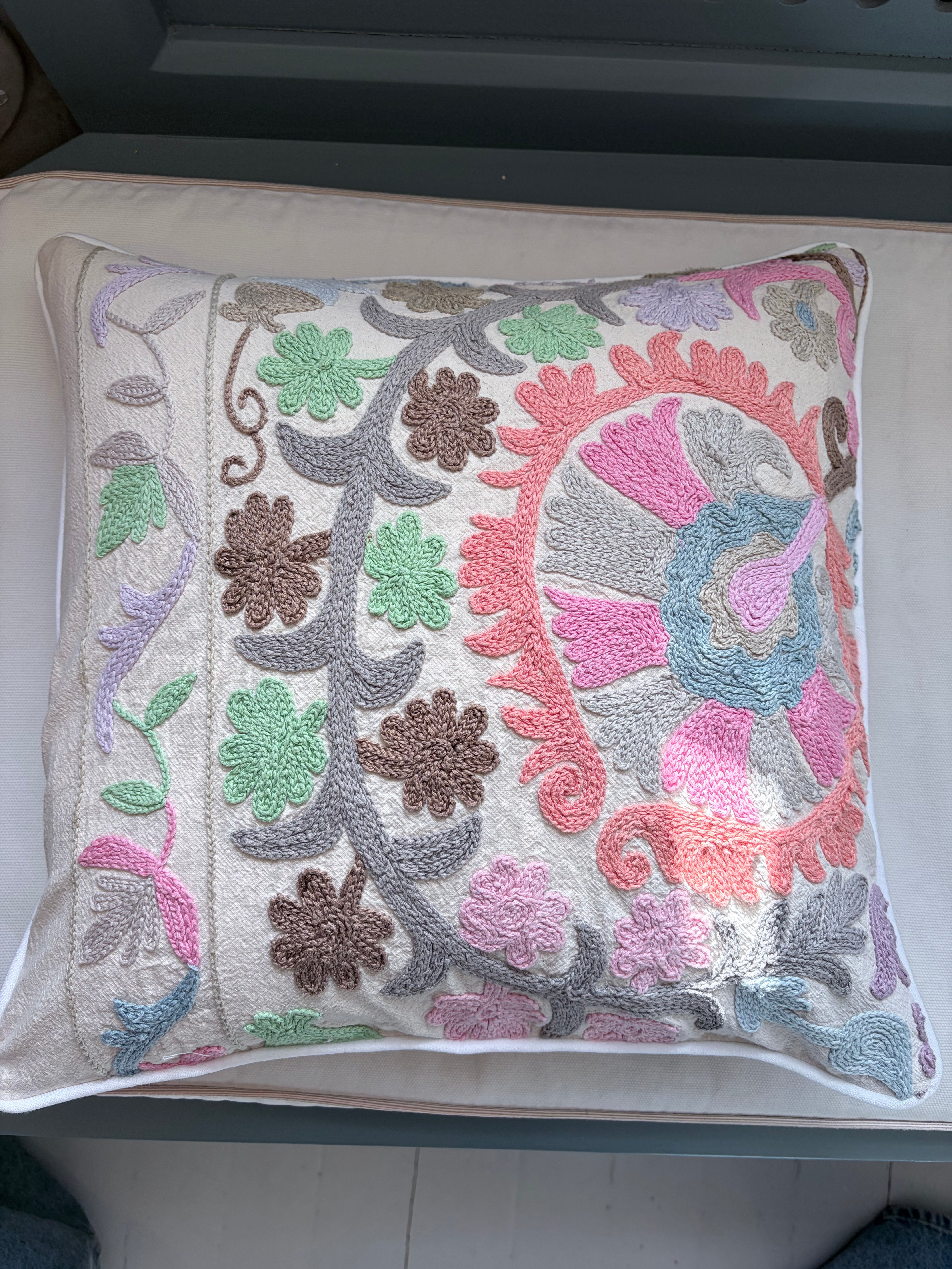 Reversible Hand Embroidered Suzani Decorative Pillow 