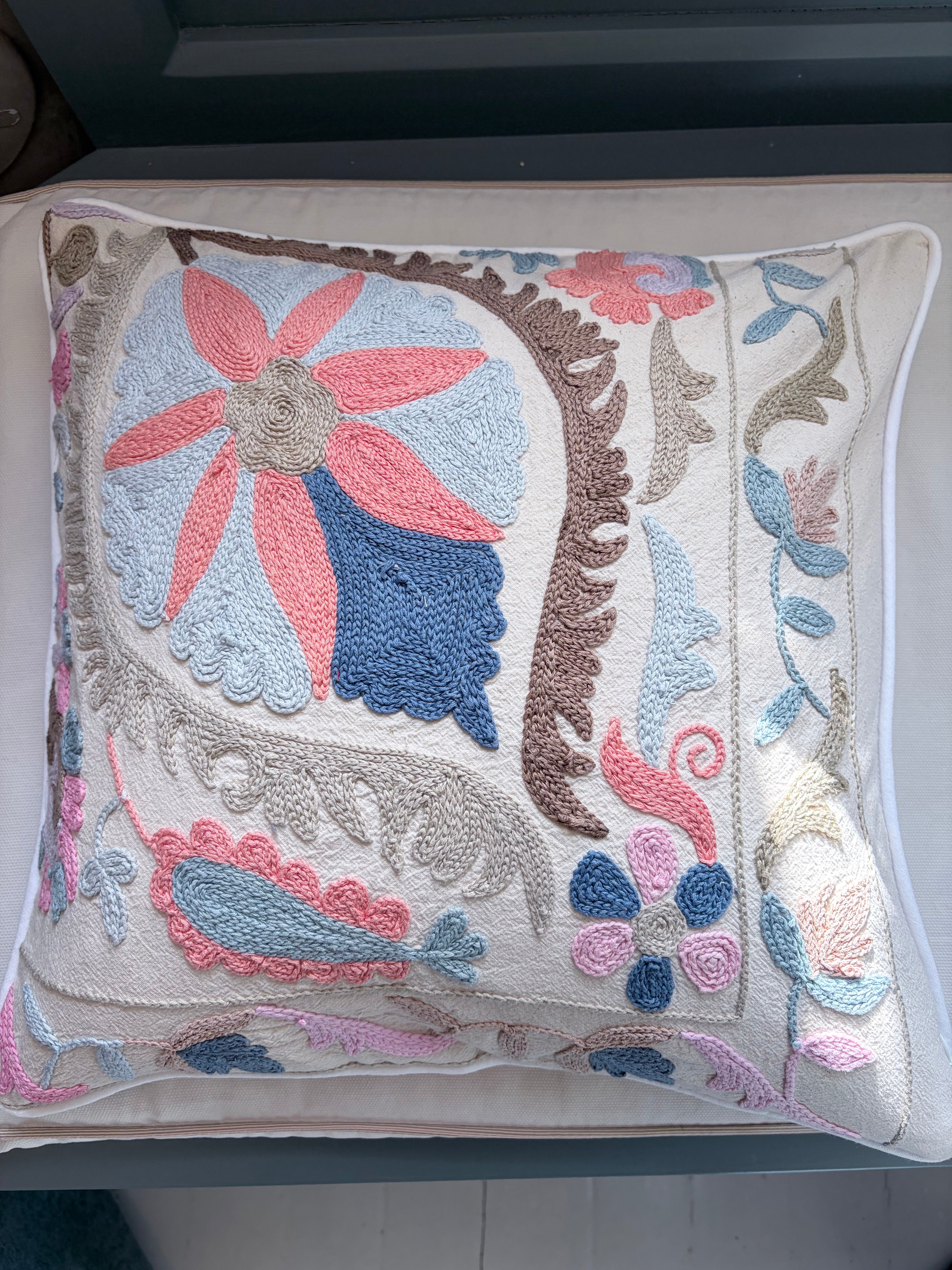 Reversible Hand Embroidered Suzani Decorative Pillow 
