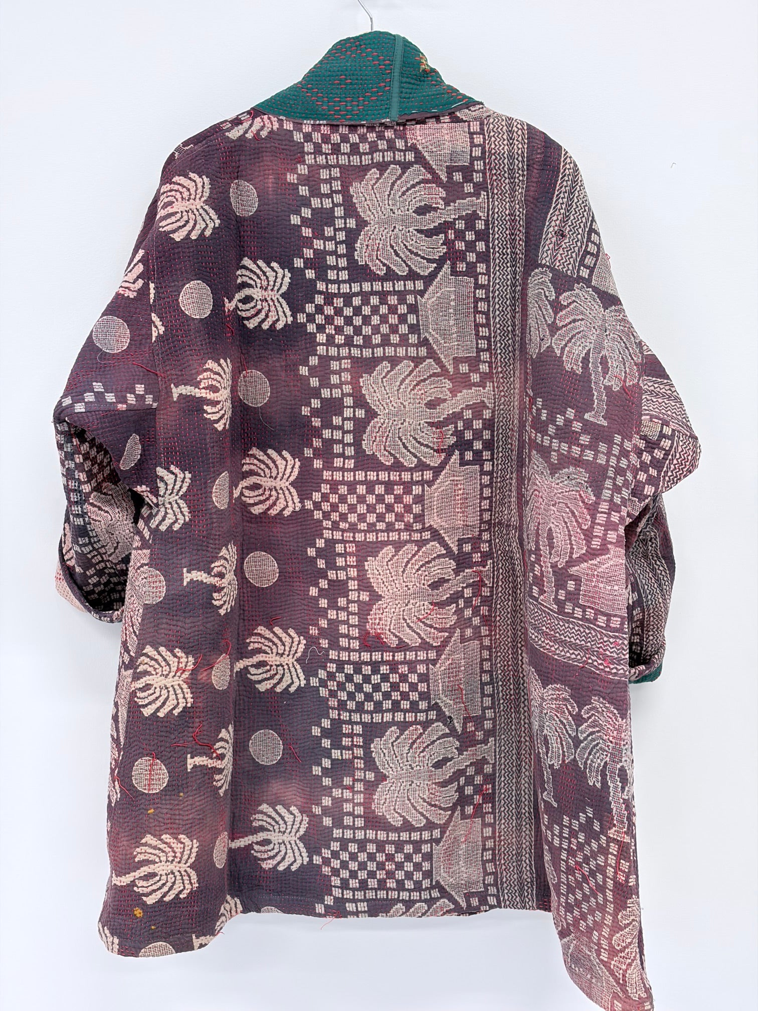 Reversible Upcycled Kantha Colorful Car Coat Faded Purple 