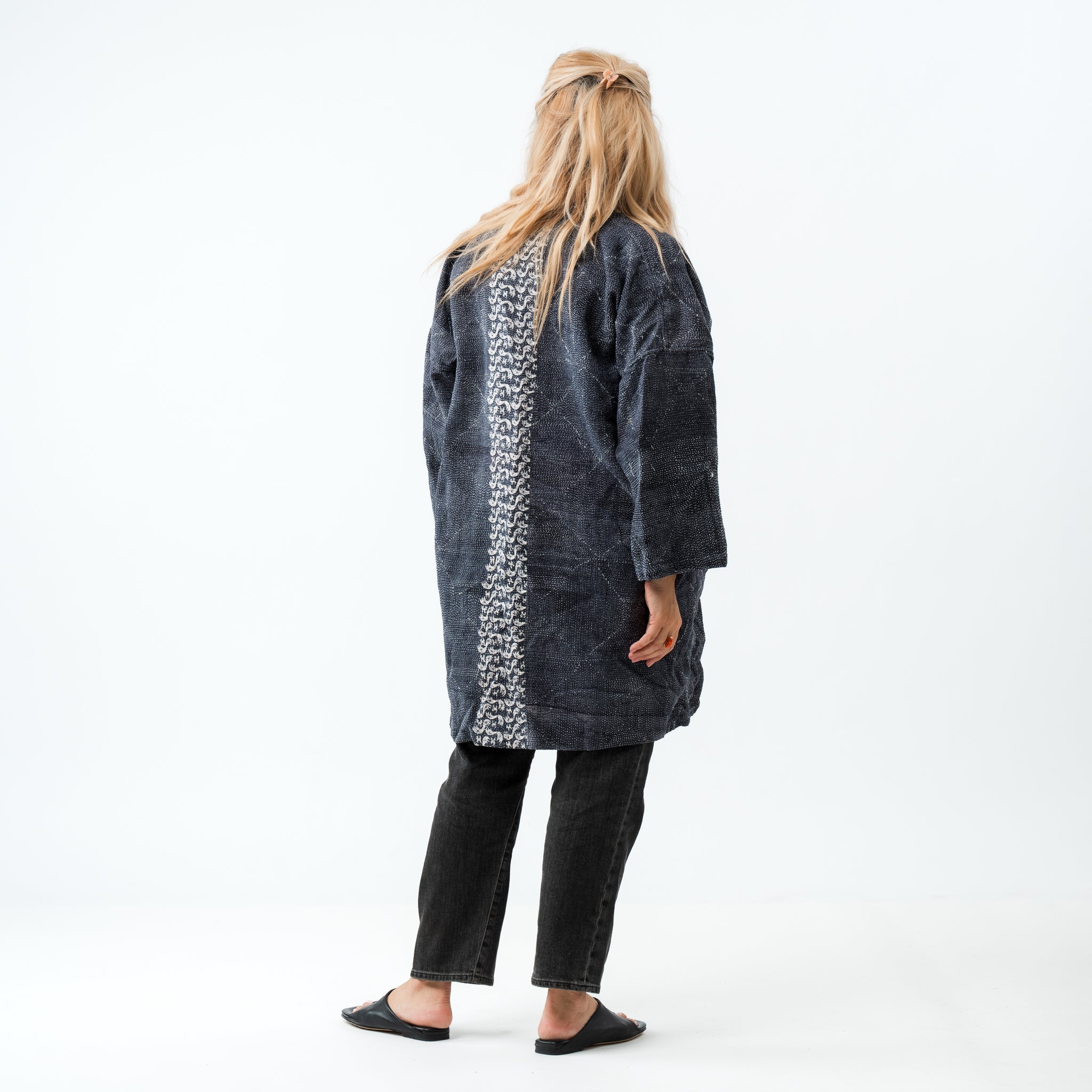 Reversible Vintage Kantha Coat Black & White 