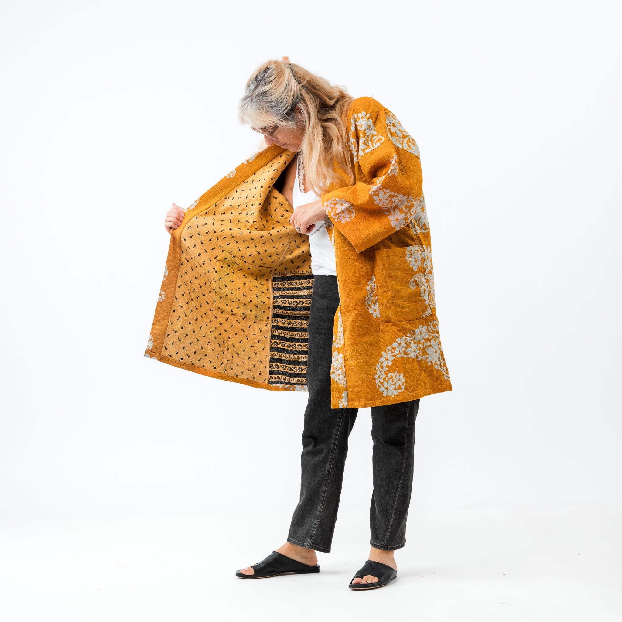 Reversible Vintage Kantha Coat Mustard 