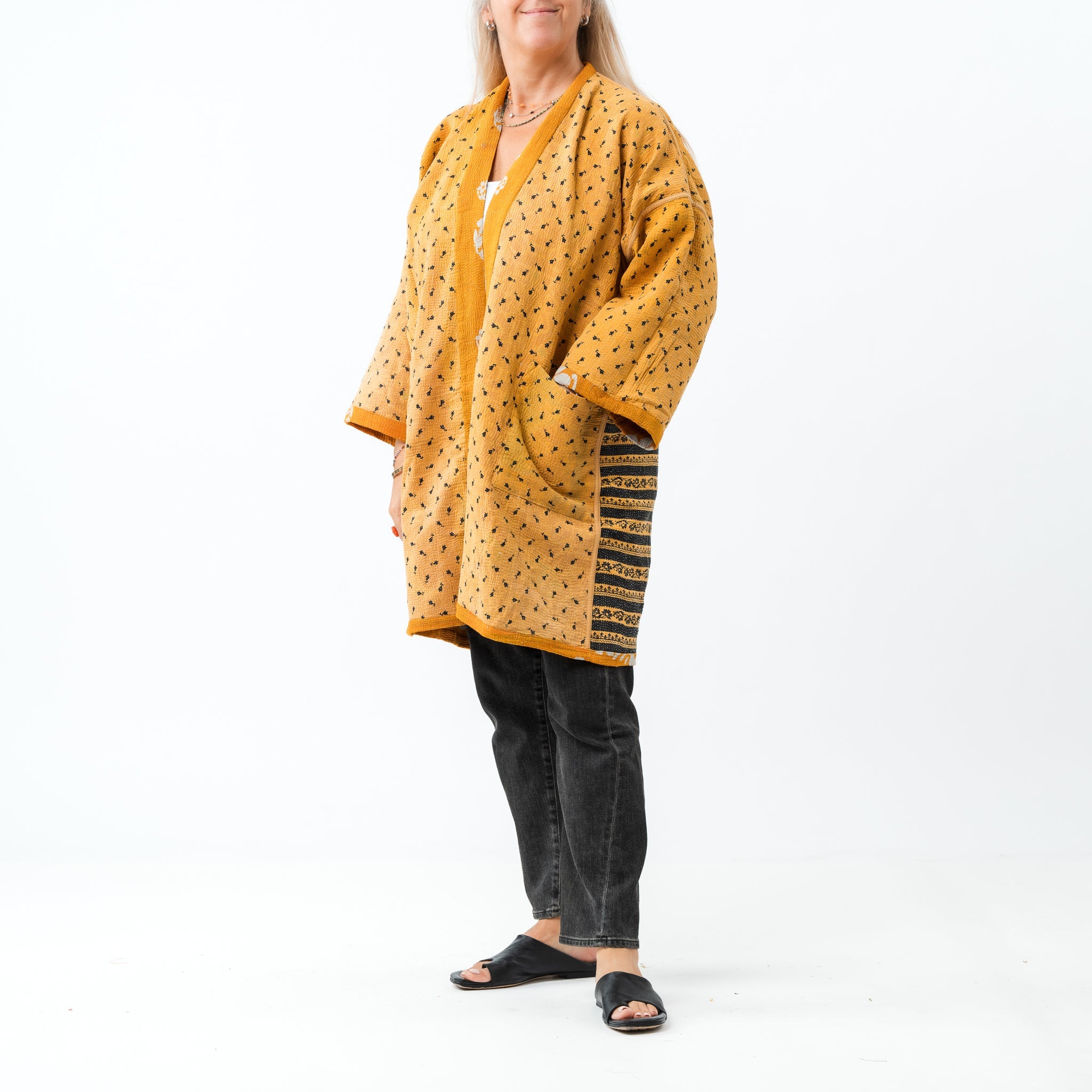 Reversible Vintage Kantha Coat Mustard 