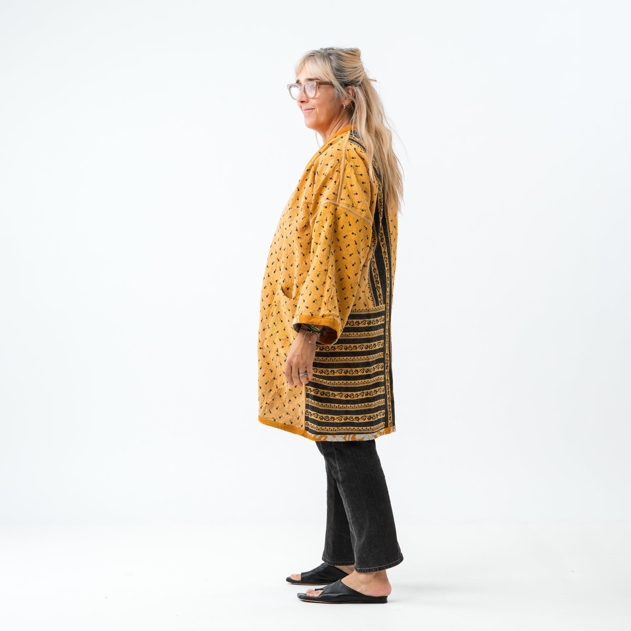 Reversible Vintage Kantha Coat Mustard 