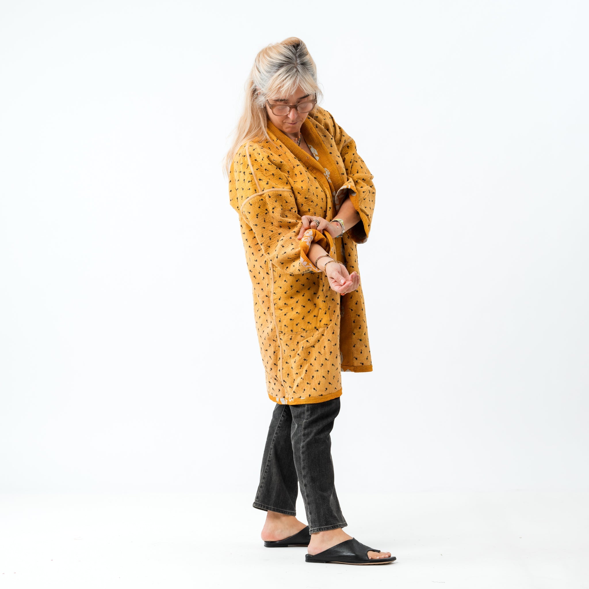 Reversible Vintage Kantha Coat Mustard 