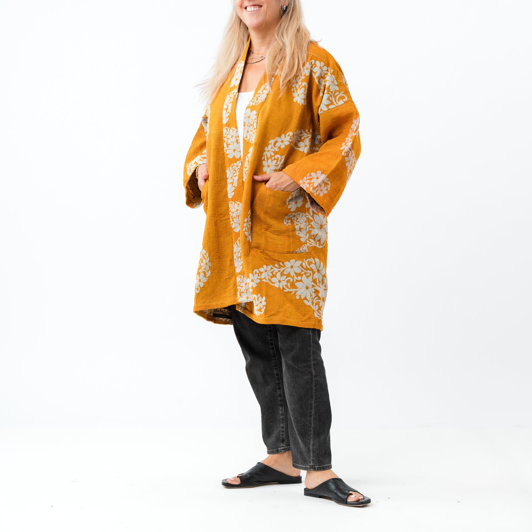 Reversible Vintage Kantha Coat Mustard 